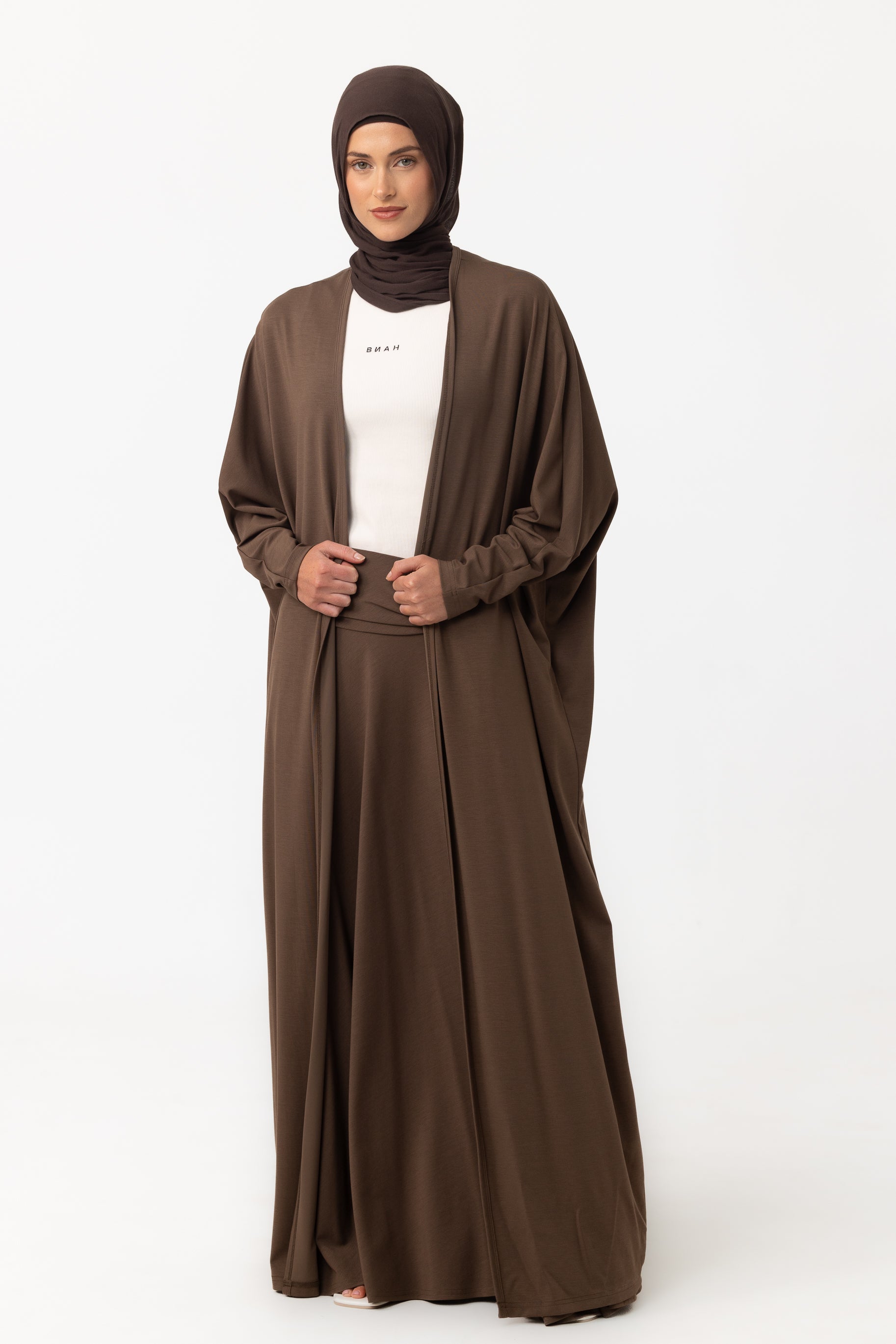 Jersey Batwing Open Abaya - Truffle