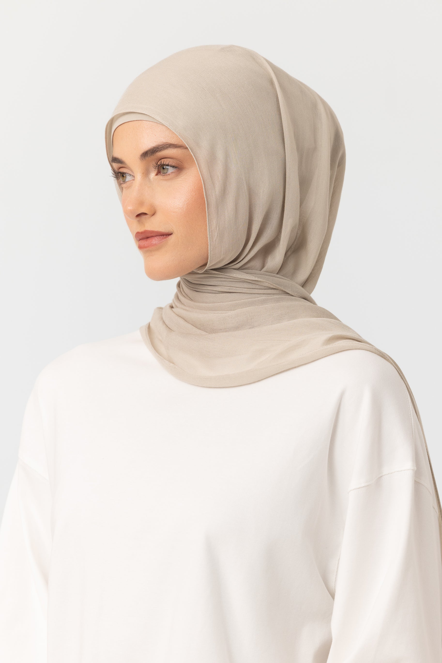 Single Stitched Modal Hijab Set - Pebble