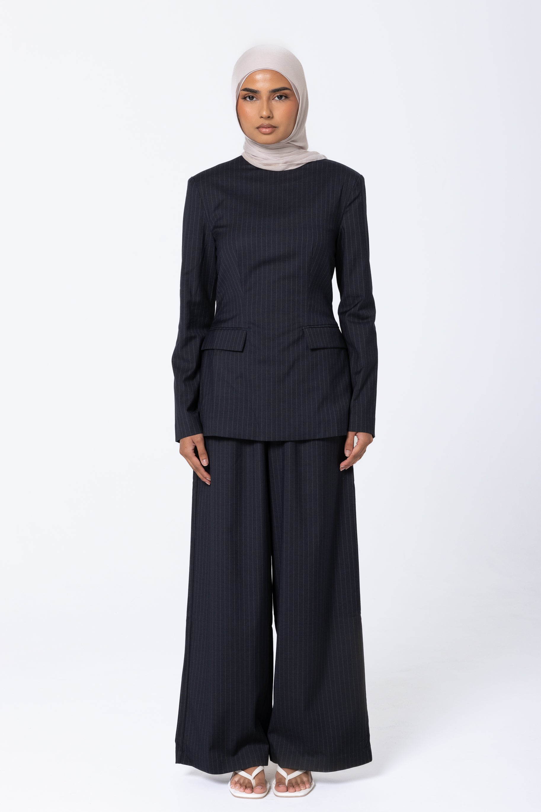 Tailored Pinstripe Top - Midnight Blue
