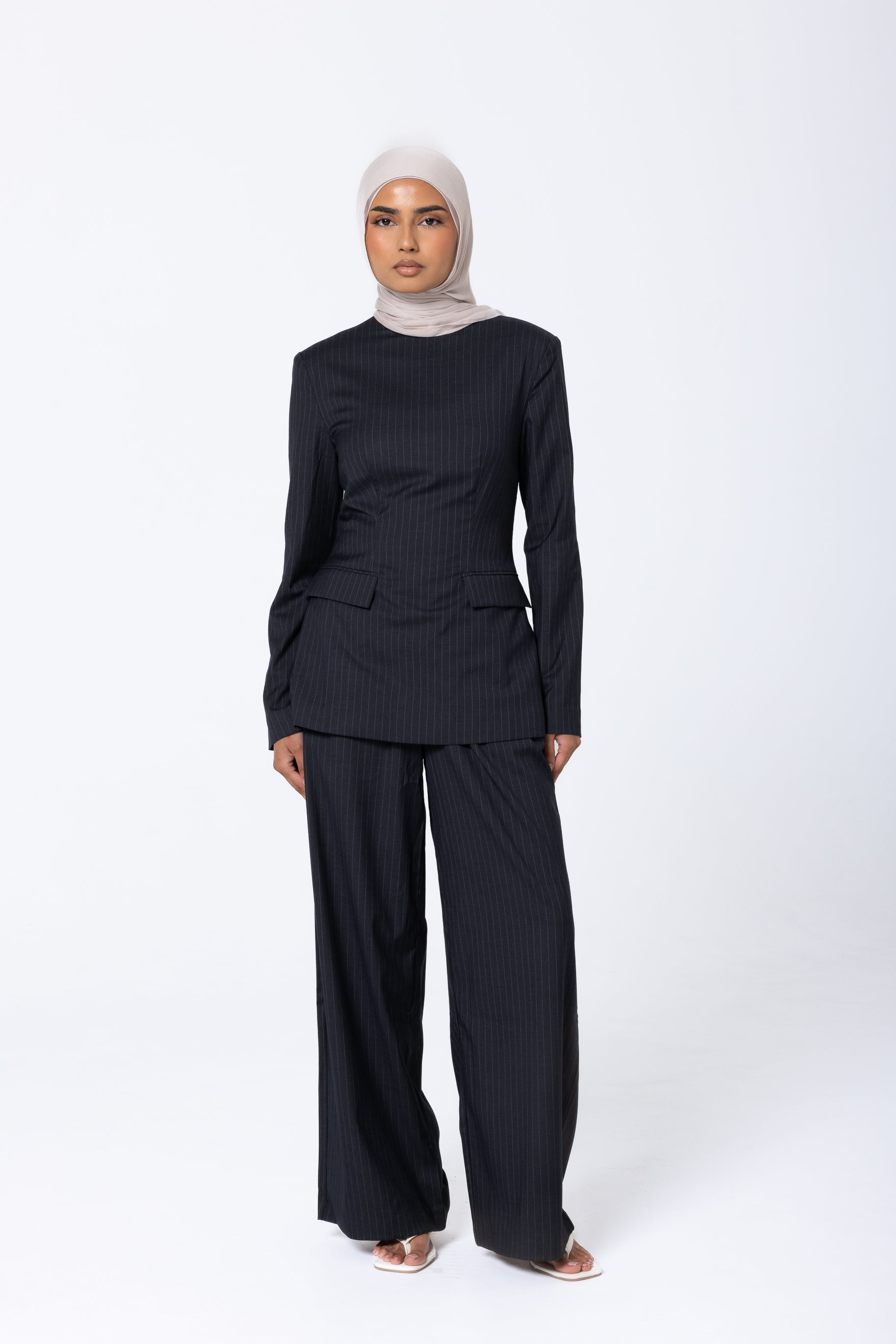 Tailored Pinstripe Top - Midnight Blue