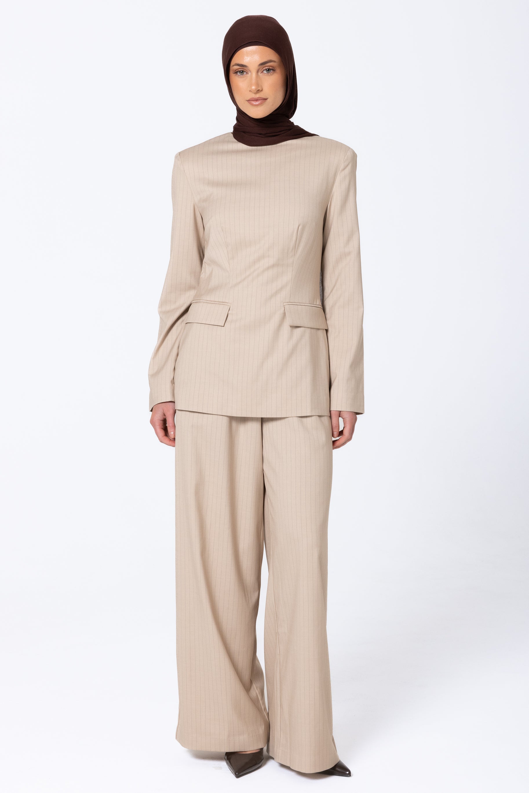Tailored Pinstripe Top - Sand