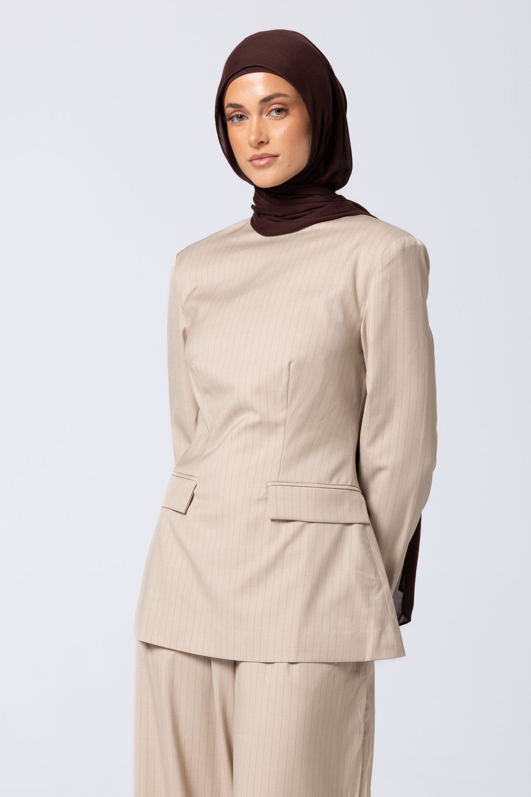 Tailored Pinstripe Top - Sand