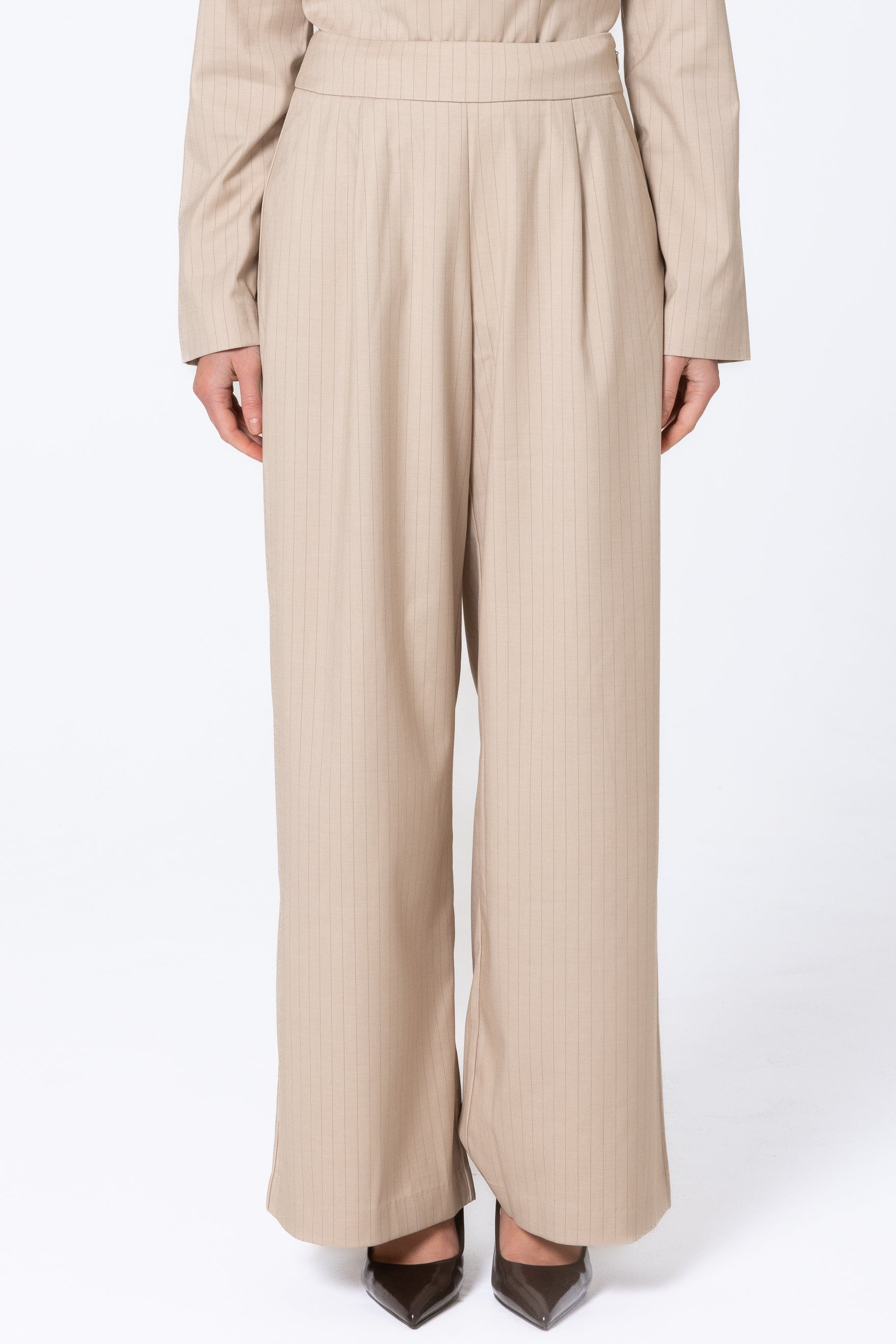 Tailored Pinstripe Pants - Sand