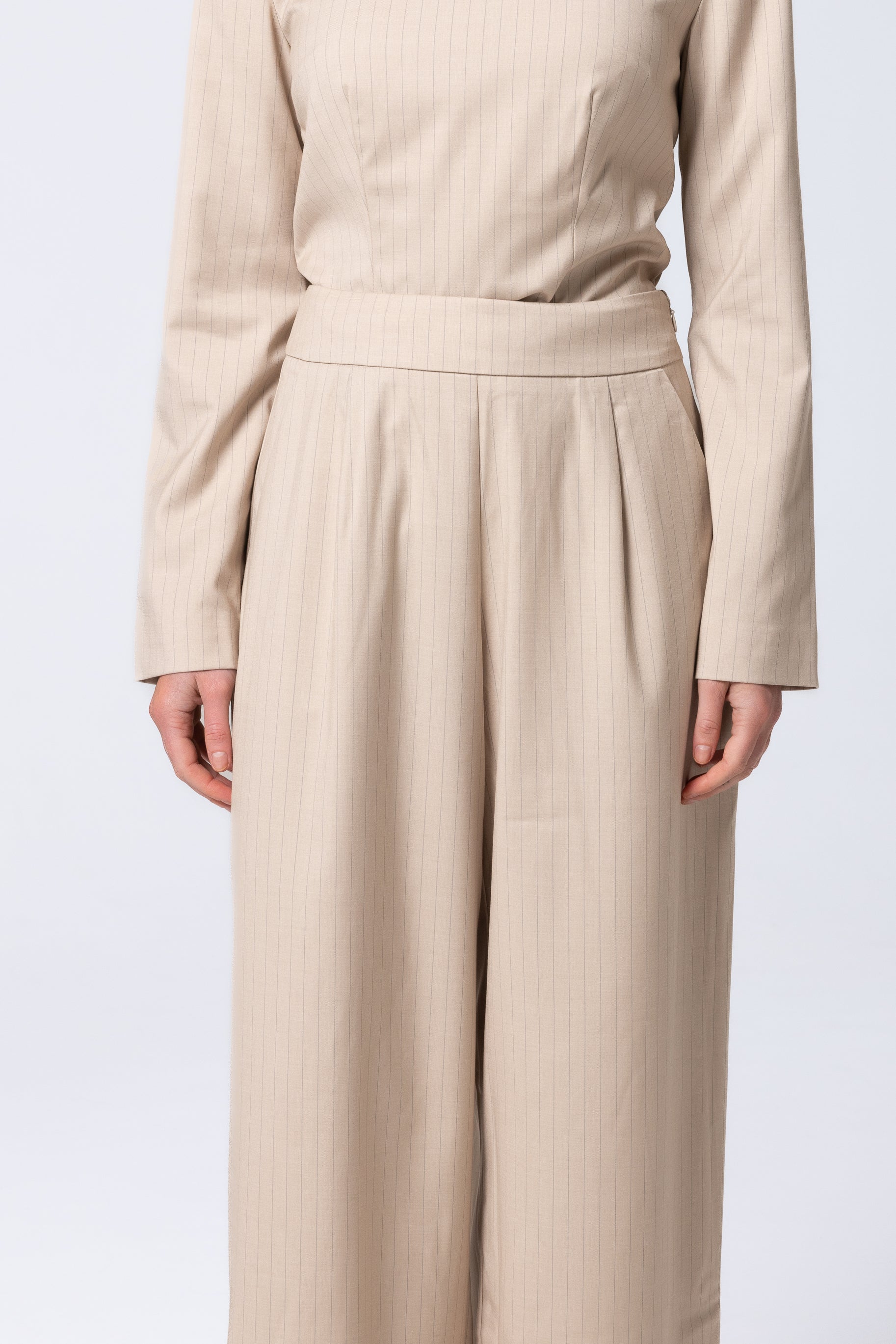Tailored Pinstripe Pants - Sand