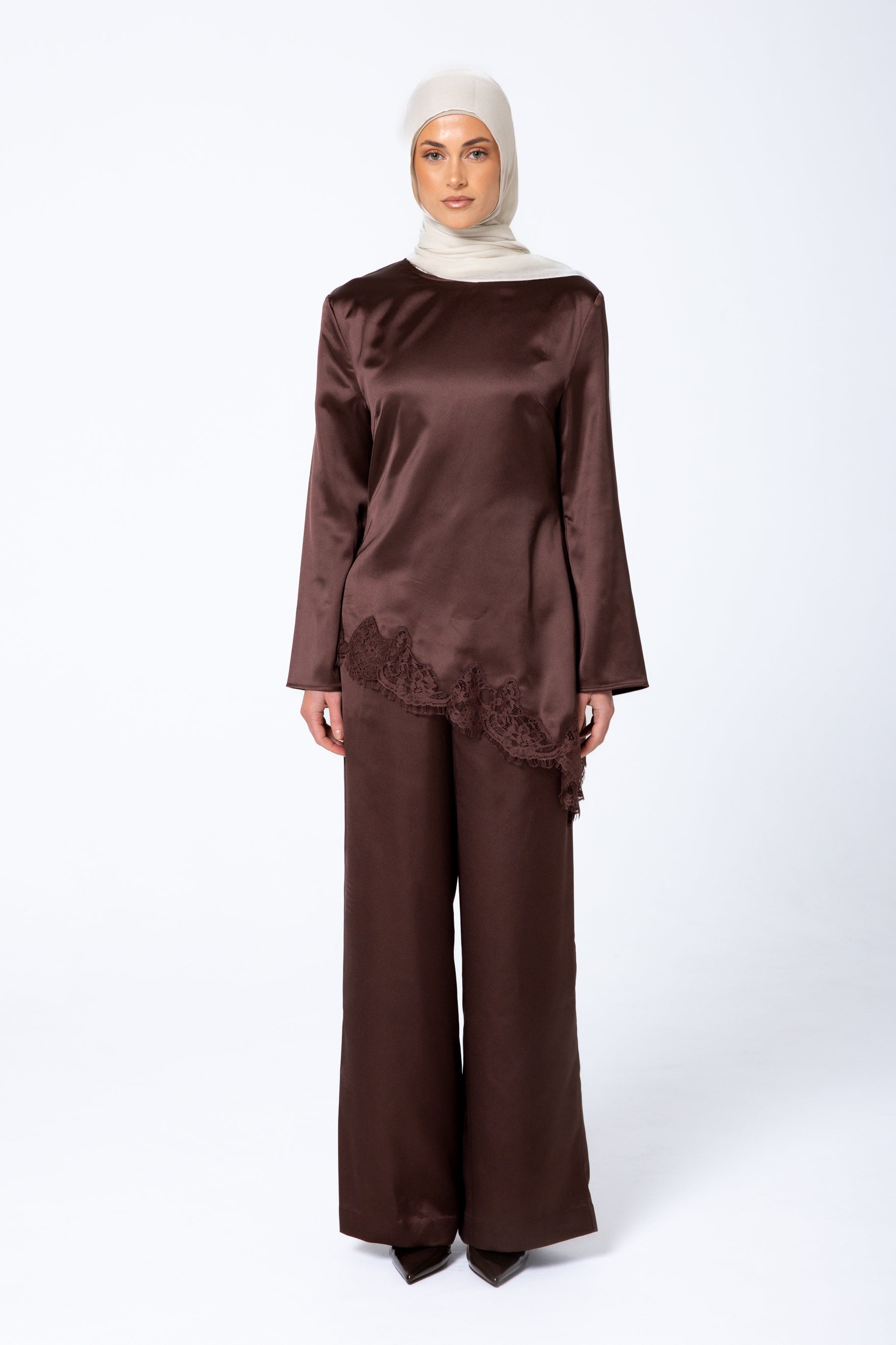 Sabrina Lace Detail Top - Fudge