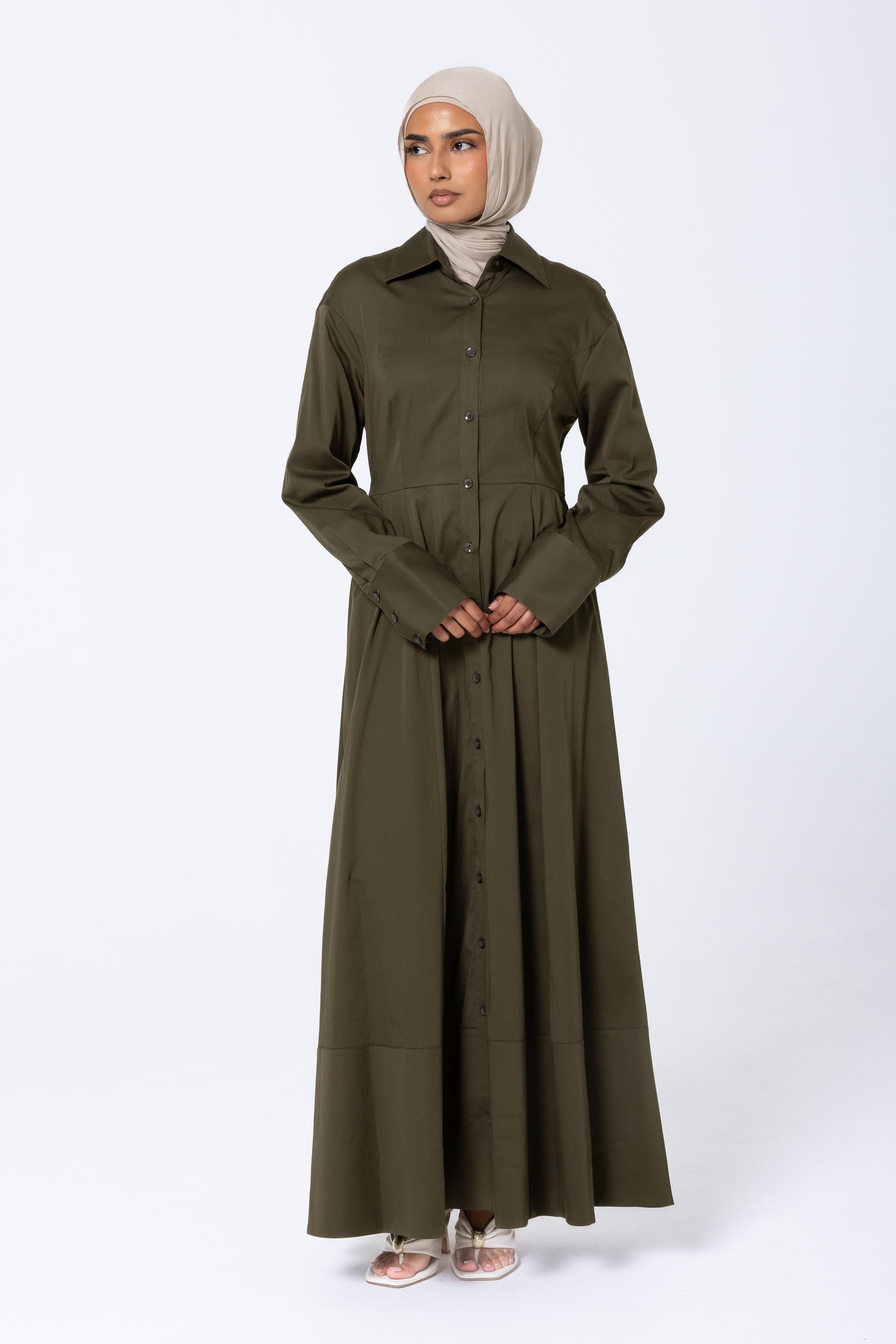 Aaliyah Cotton Shirt Dress - Olive