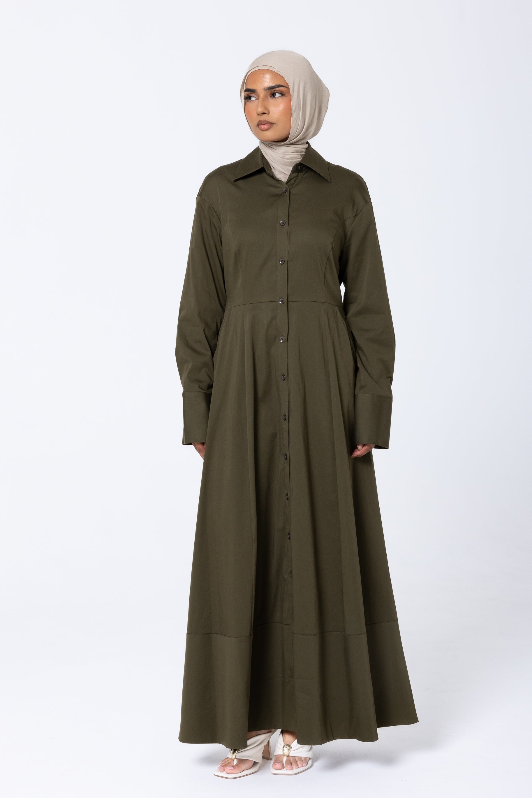 Aaliyah Cotton Shirt Dress - Olive