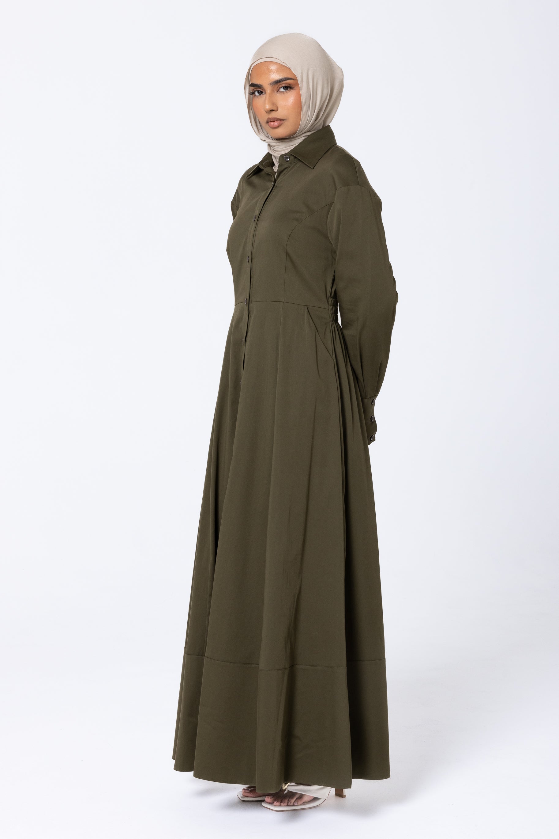 Aaliyah Cotton Shirt Dress - Olive