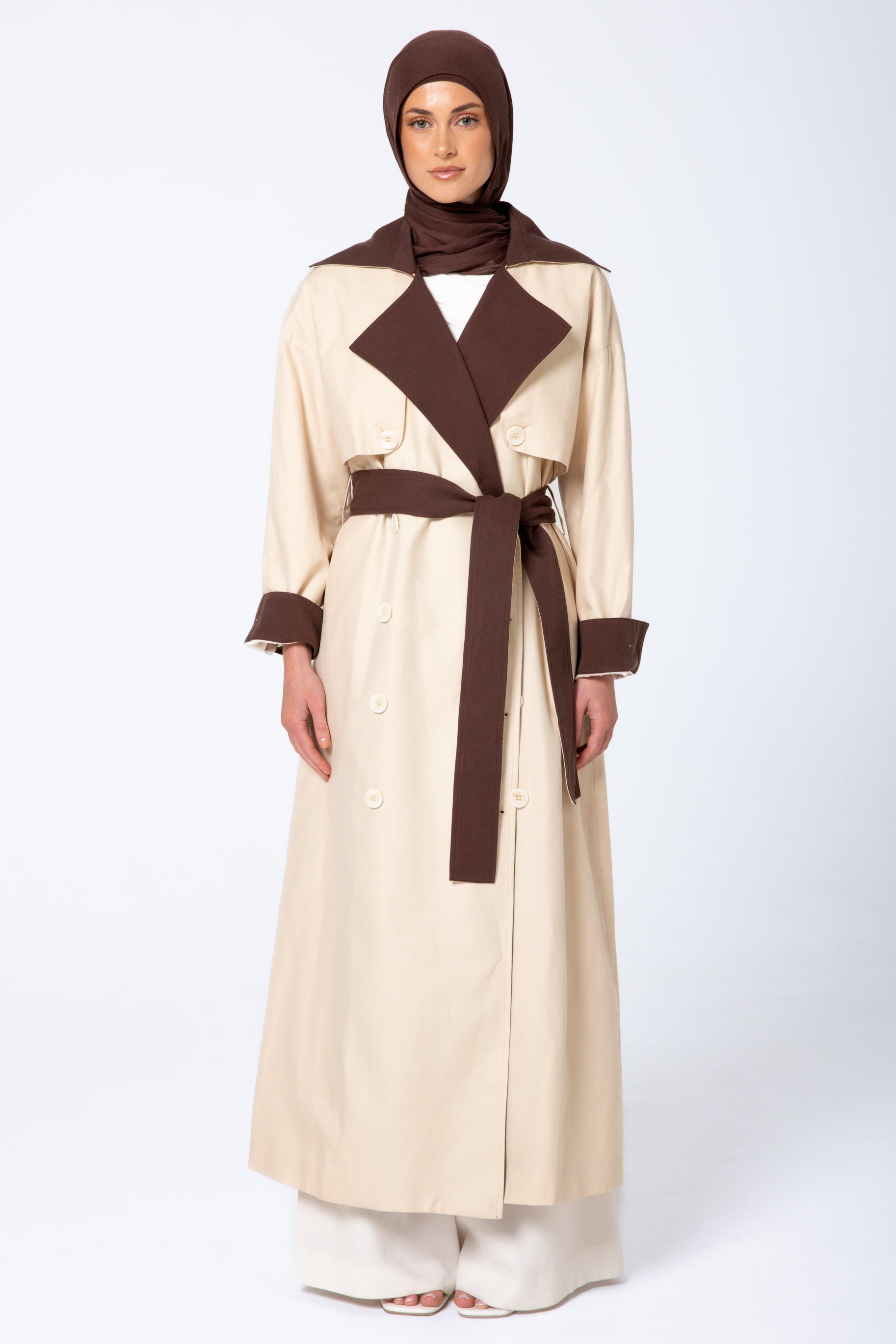 Amani Two Tone Trench Coat - Beige
