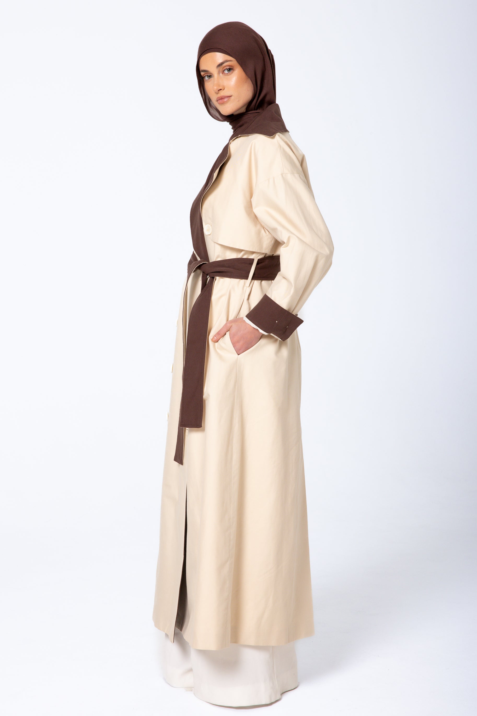 Amani Two Tone Trench Coat - Beige