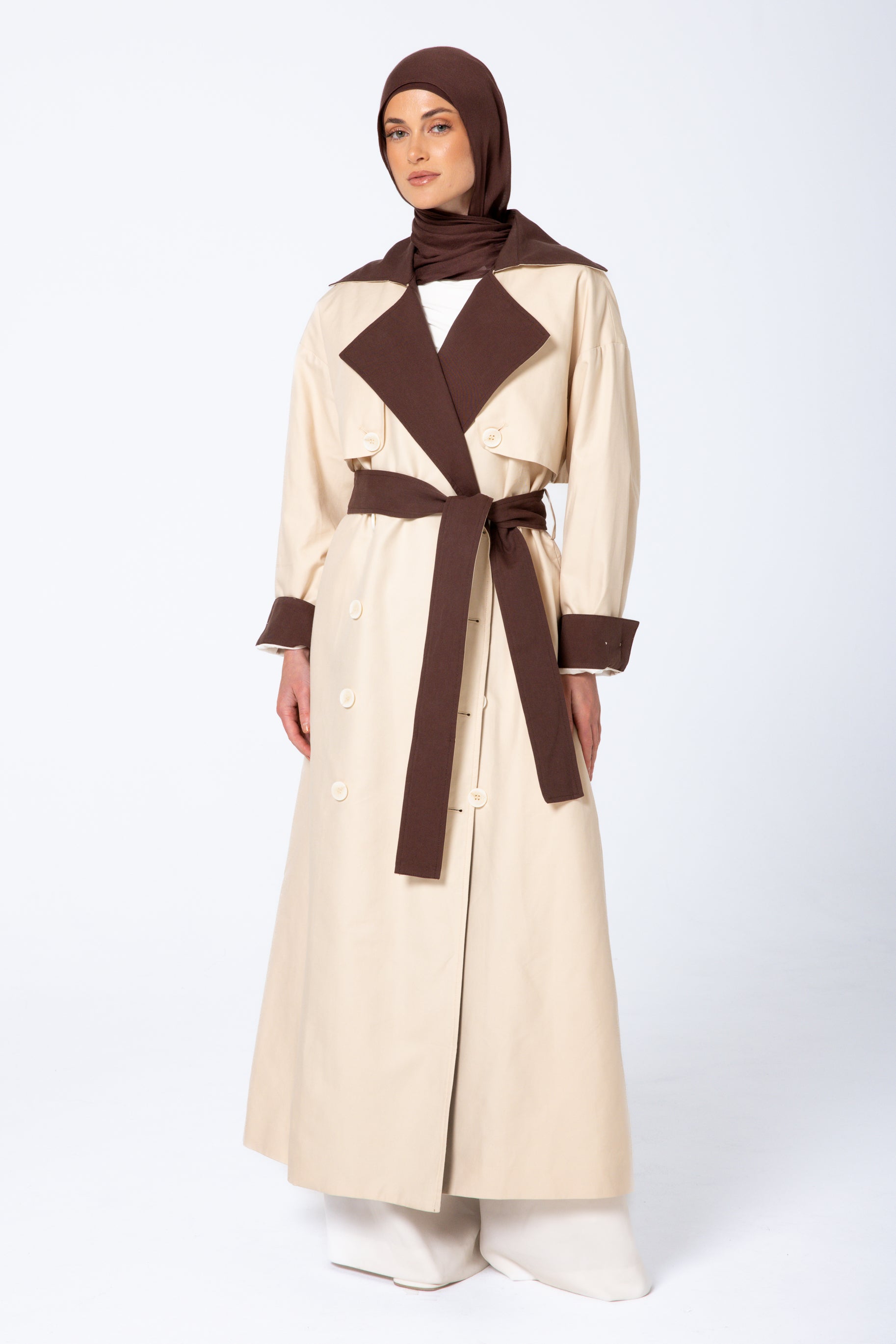 Amani Two Tone Trench Coat - Beige