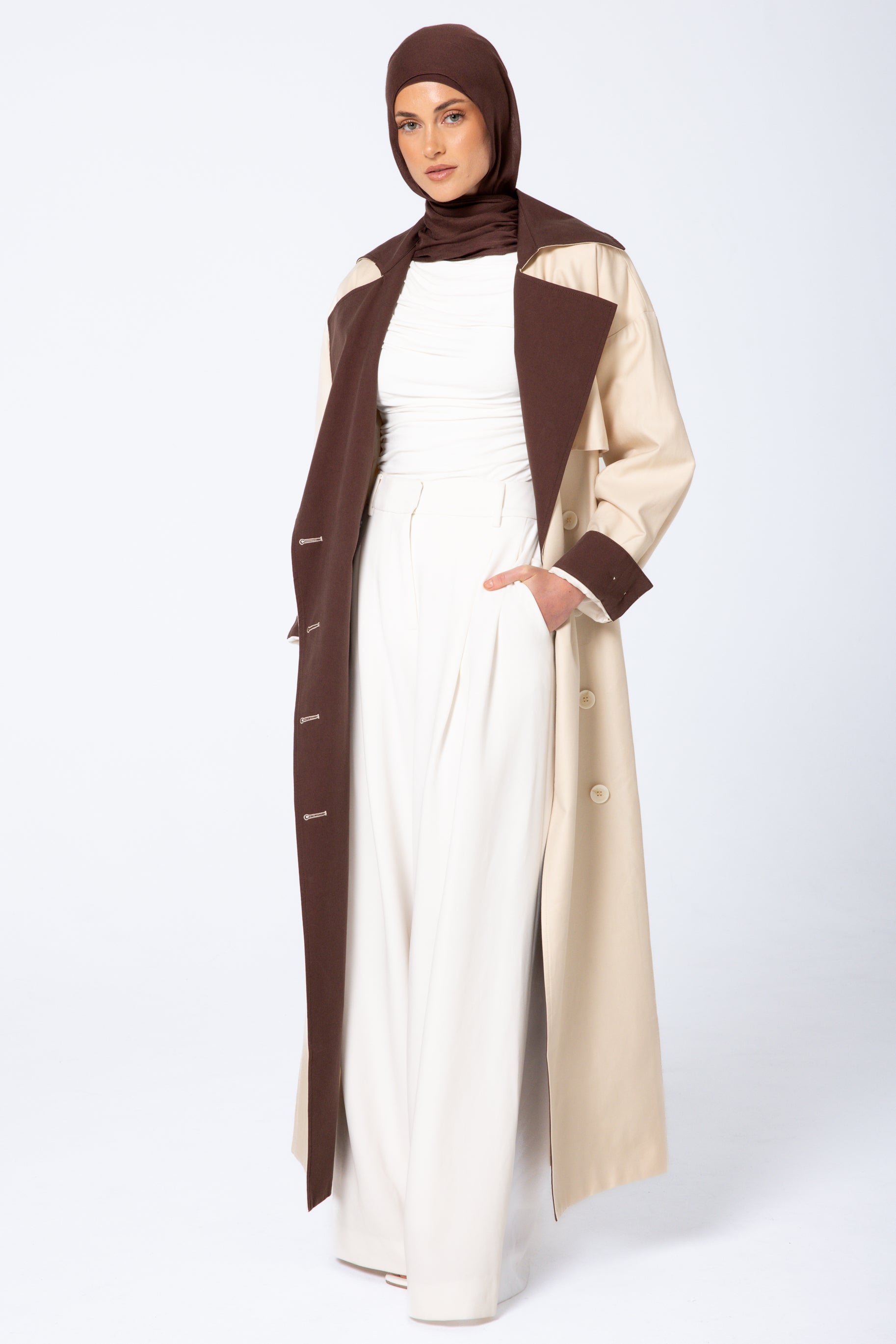 Amani Two Tone Trench Coat - Beige
