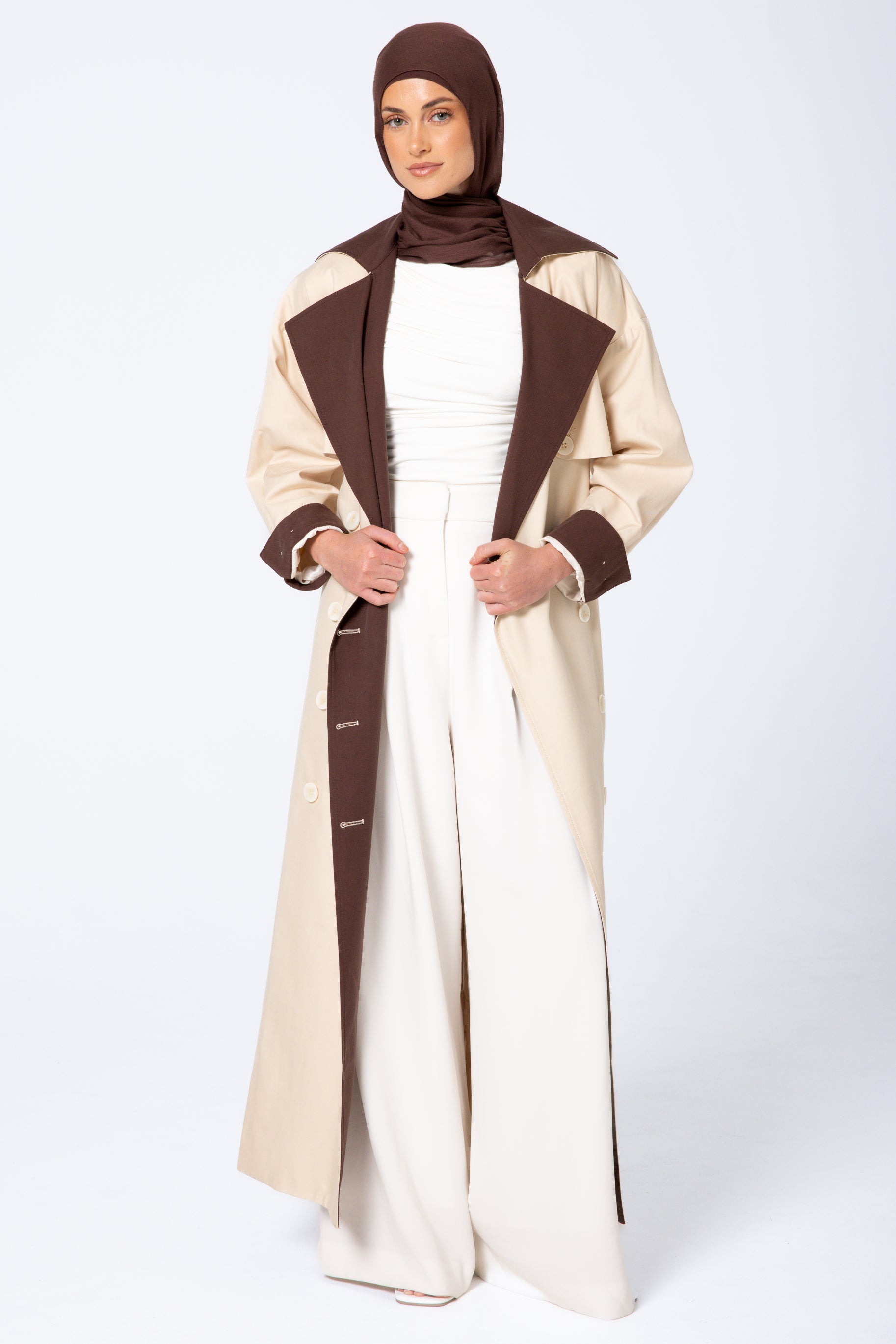 Amani Two Tone Trench Coat - Beige