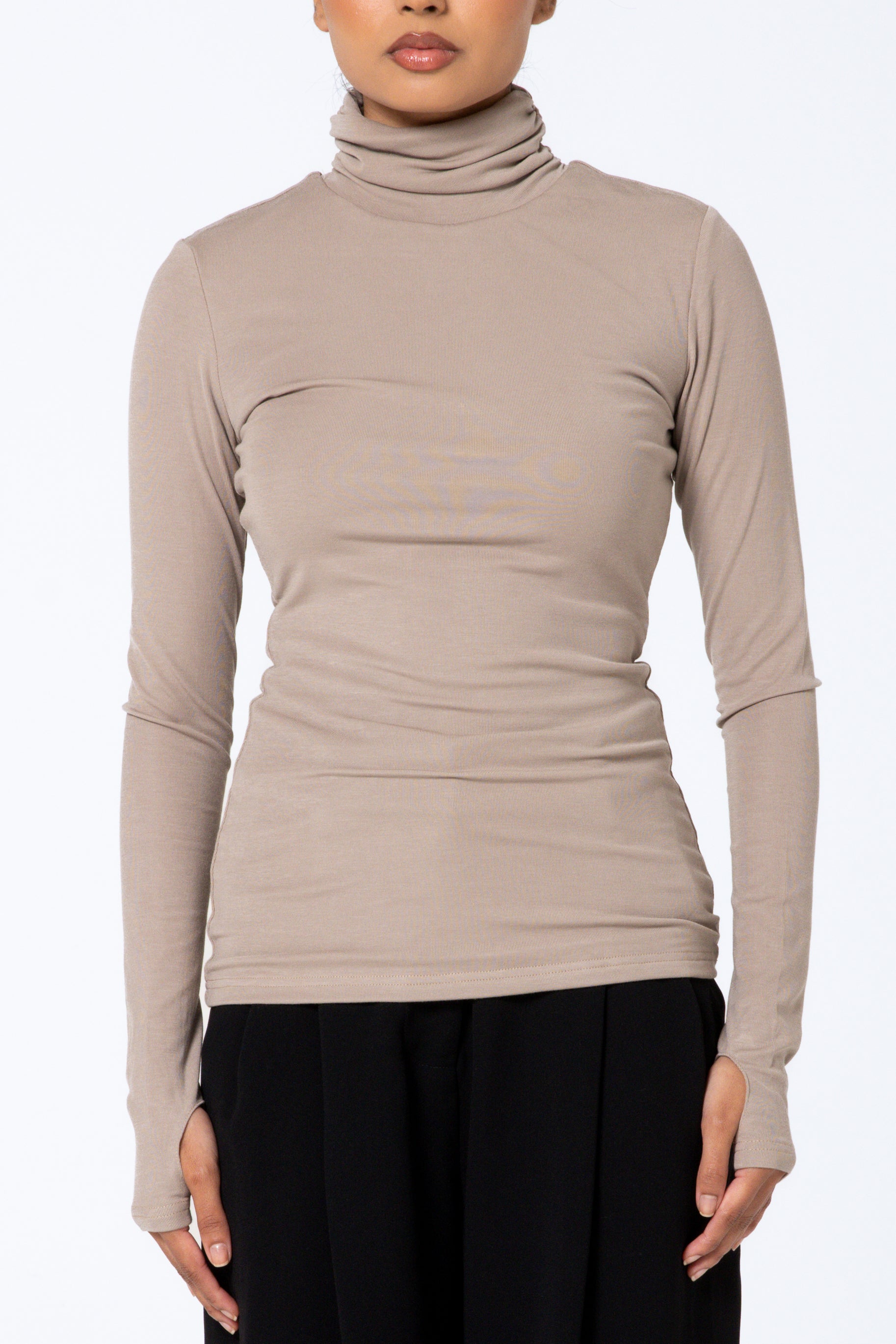 Modal Turtleneck Top - Taupe