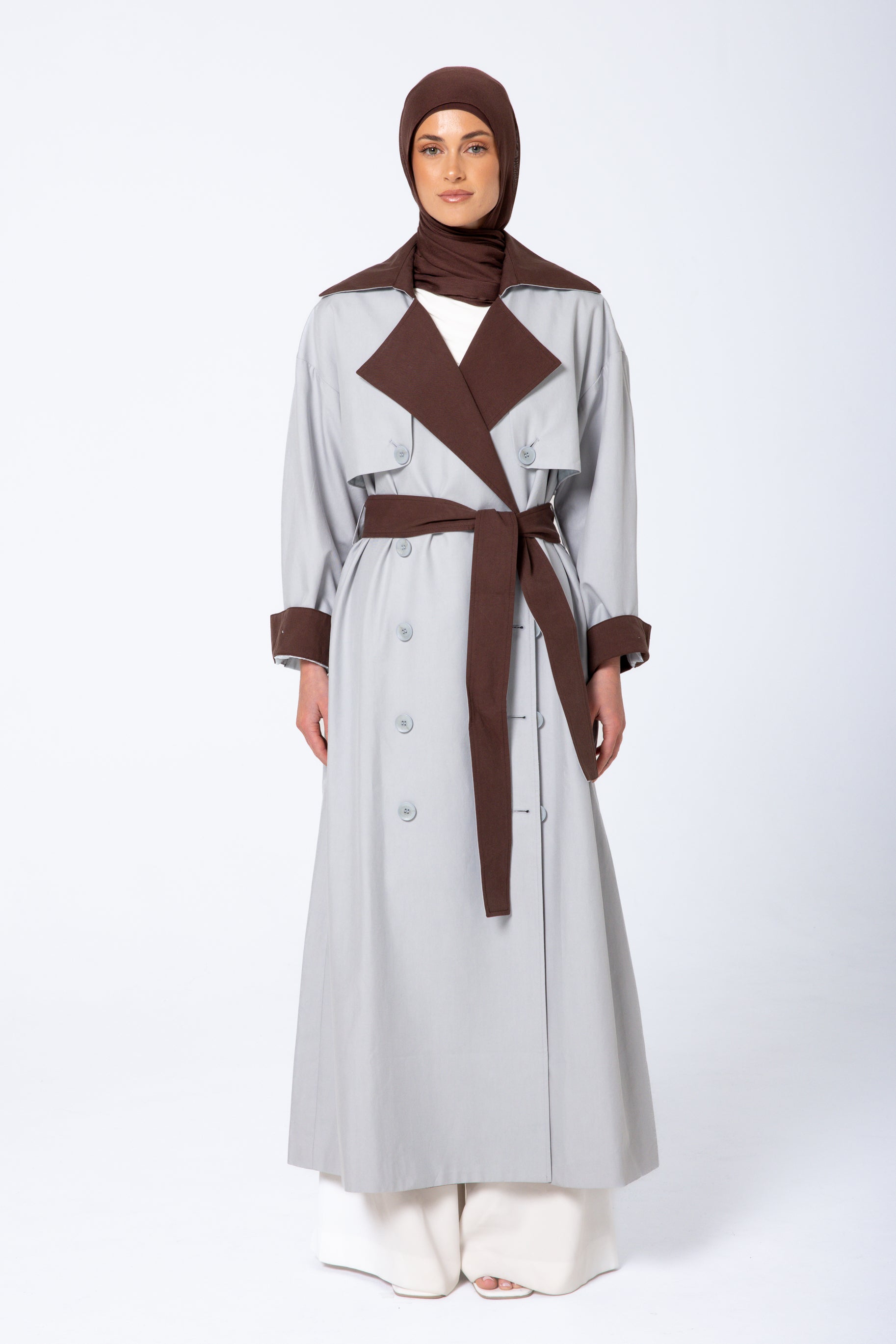 Amani Two Tone Trench Coat - Blue