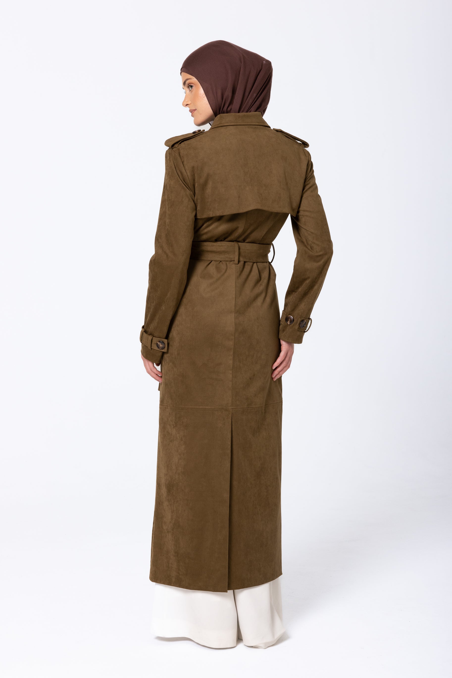 Soraya Suede Trench Coat - Olive