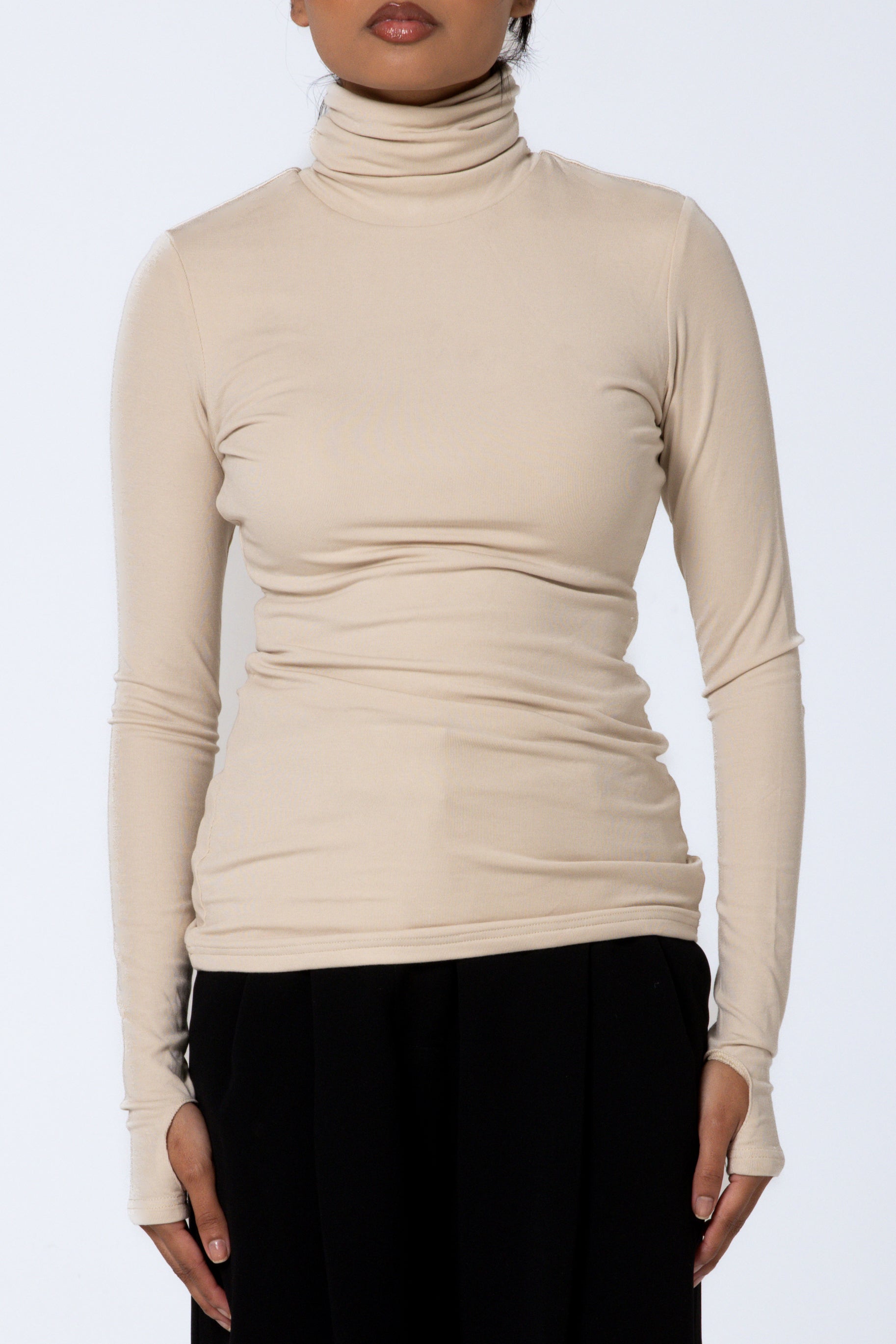 Modal Turtleneck Top - Beige