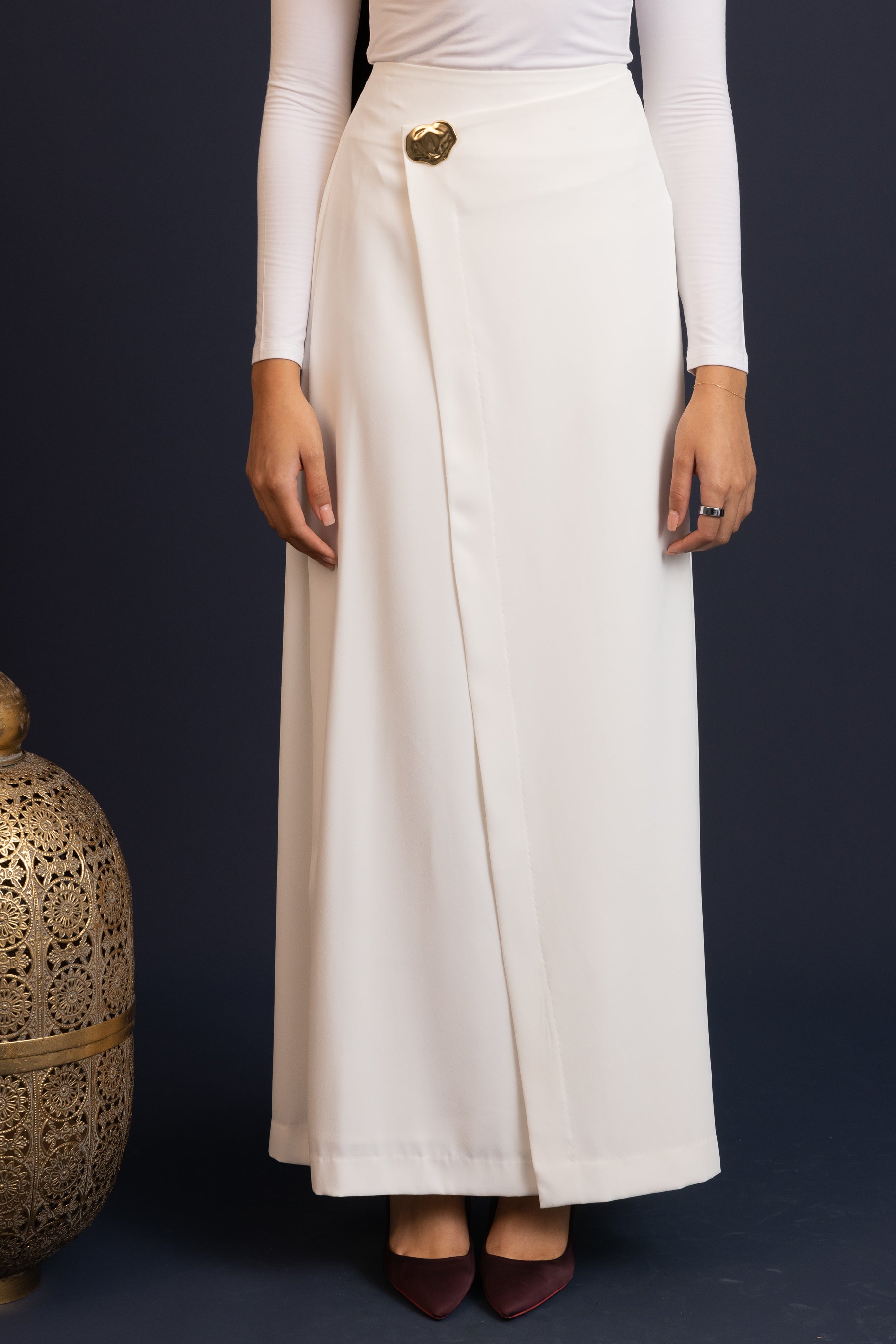 Nora Crepe Panel Skirt - White