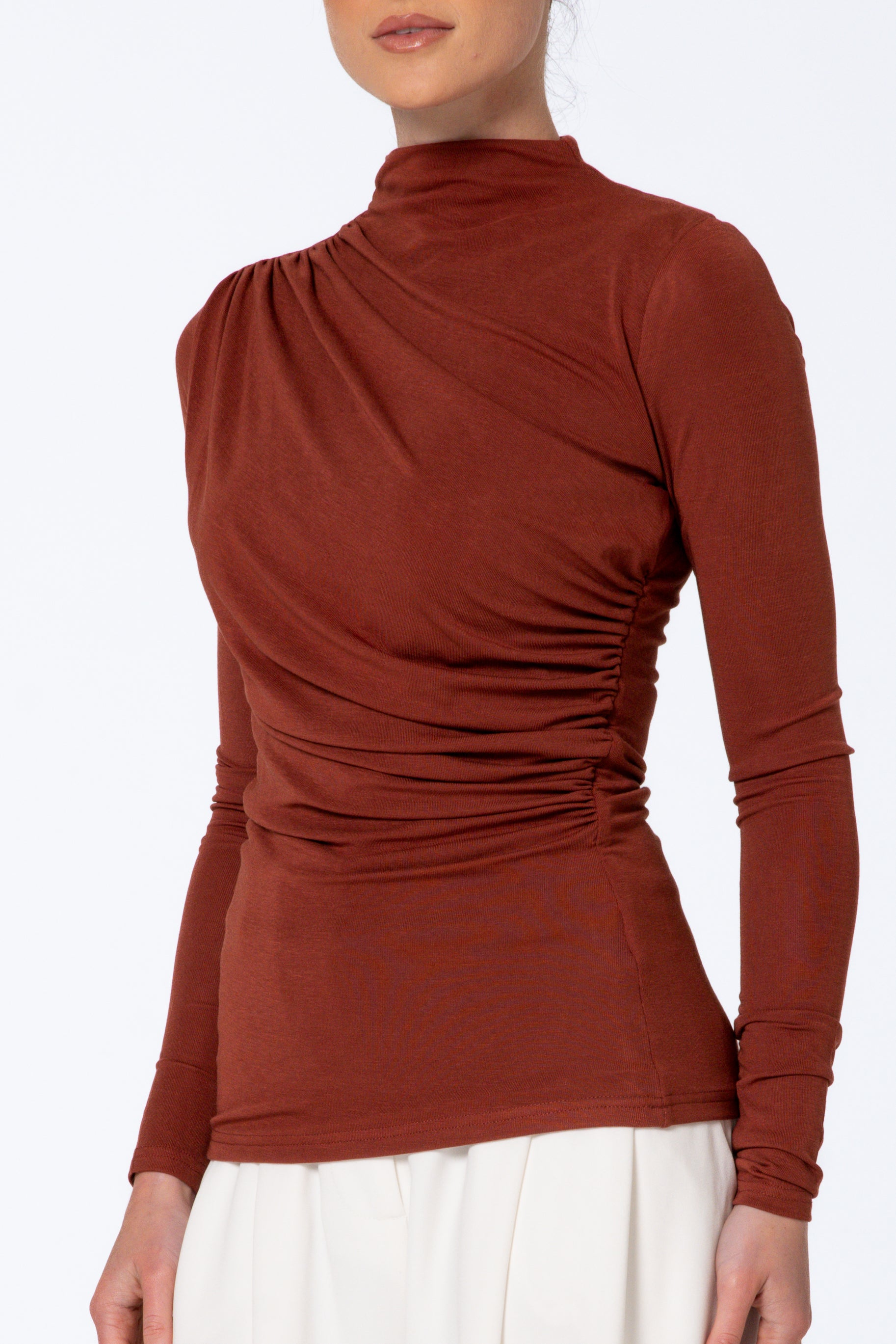 Modal Ruched Top - Brick
