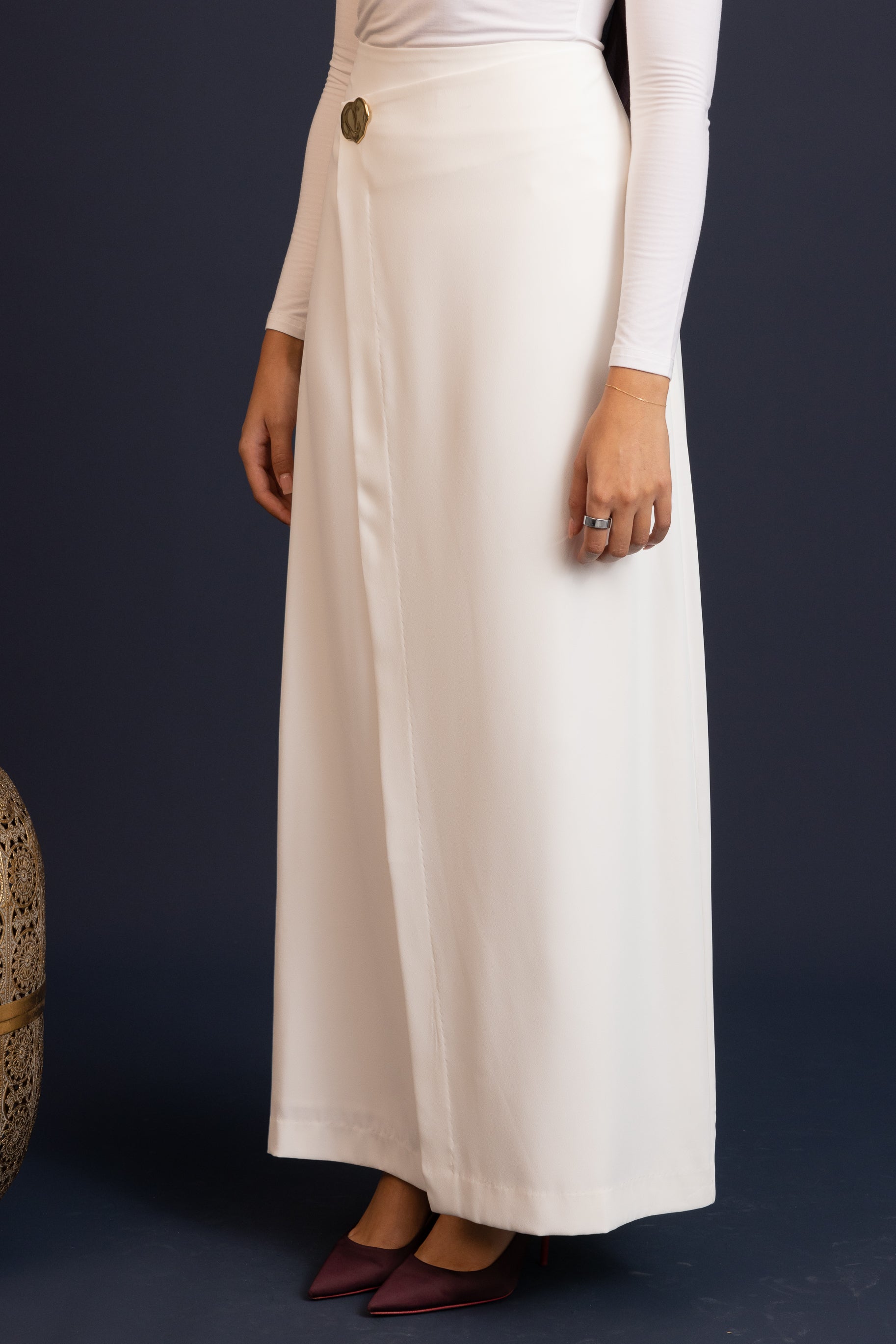 Nora Crepe Panel Skirt - White