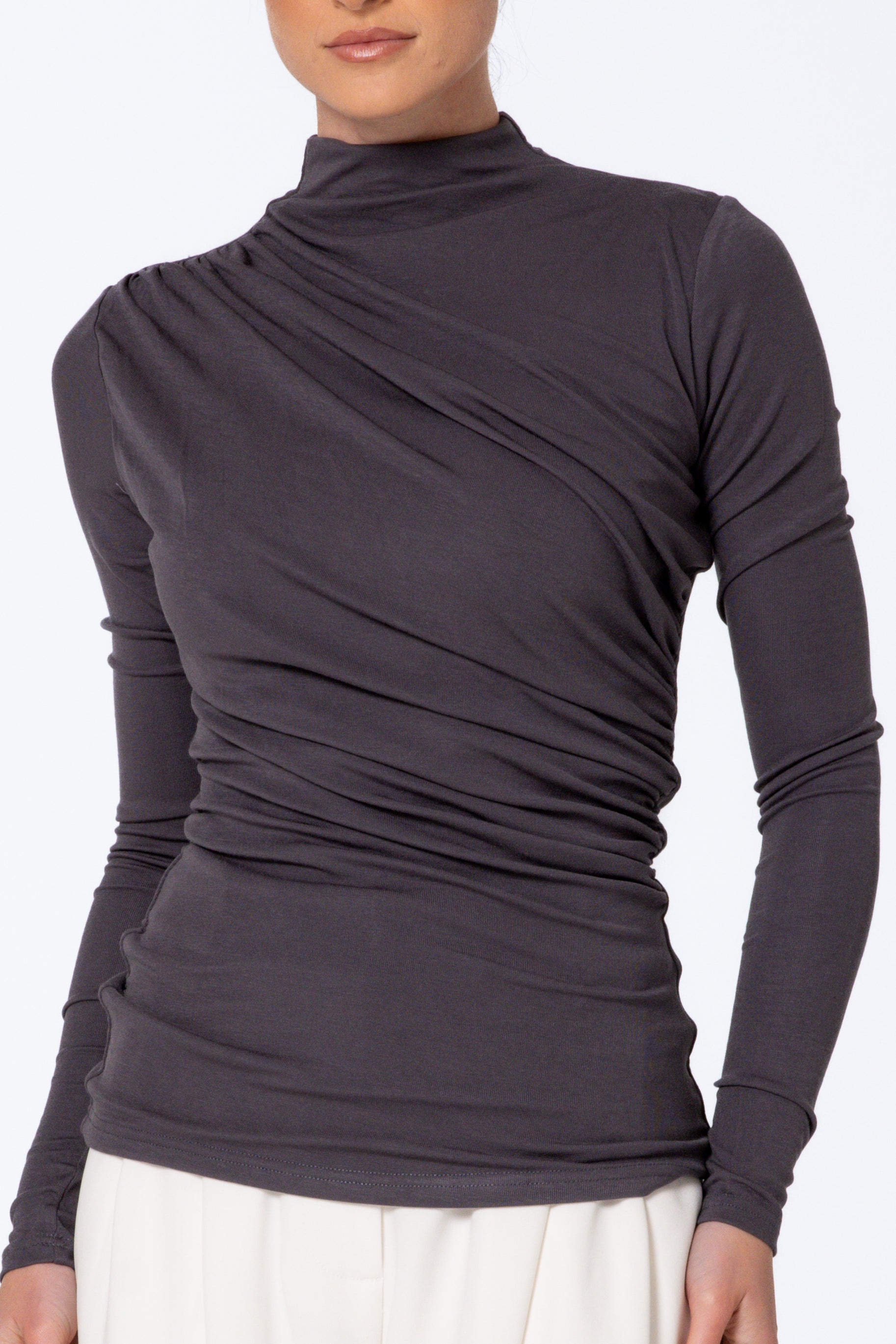 Modal Ruched Top - Charcoal