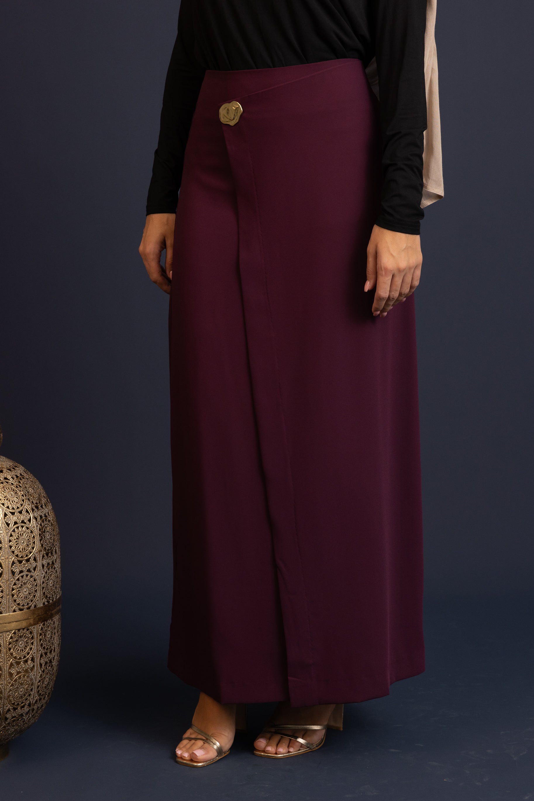 Nora Crepe Panel Skirt - Mulberry