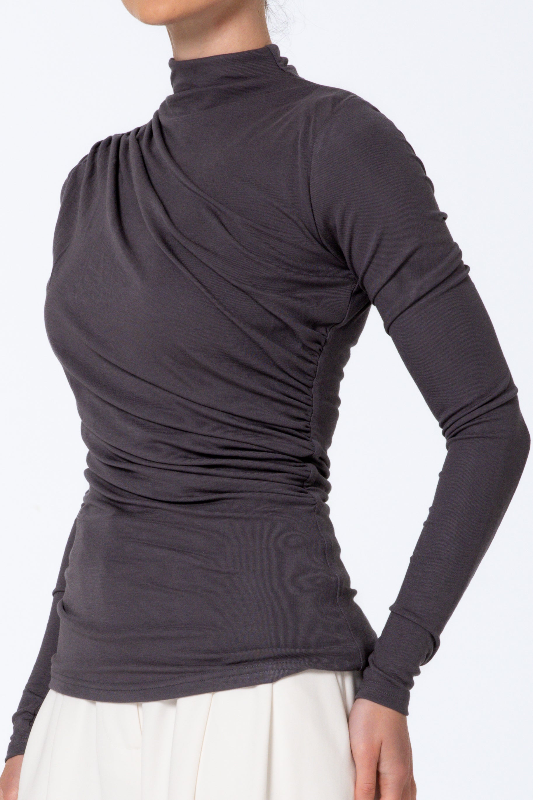 Modal Ruched Top - Charcoal