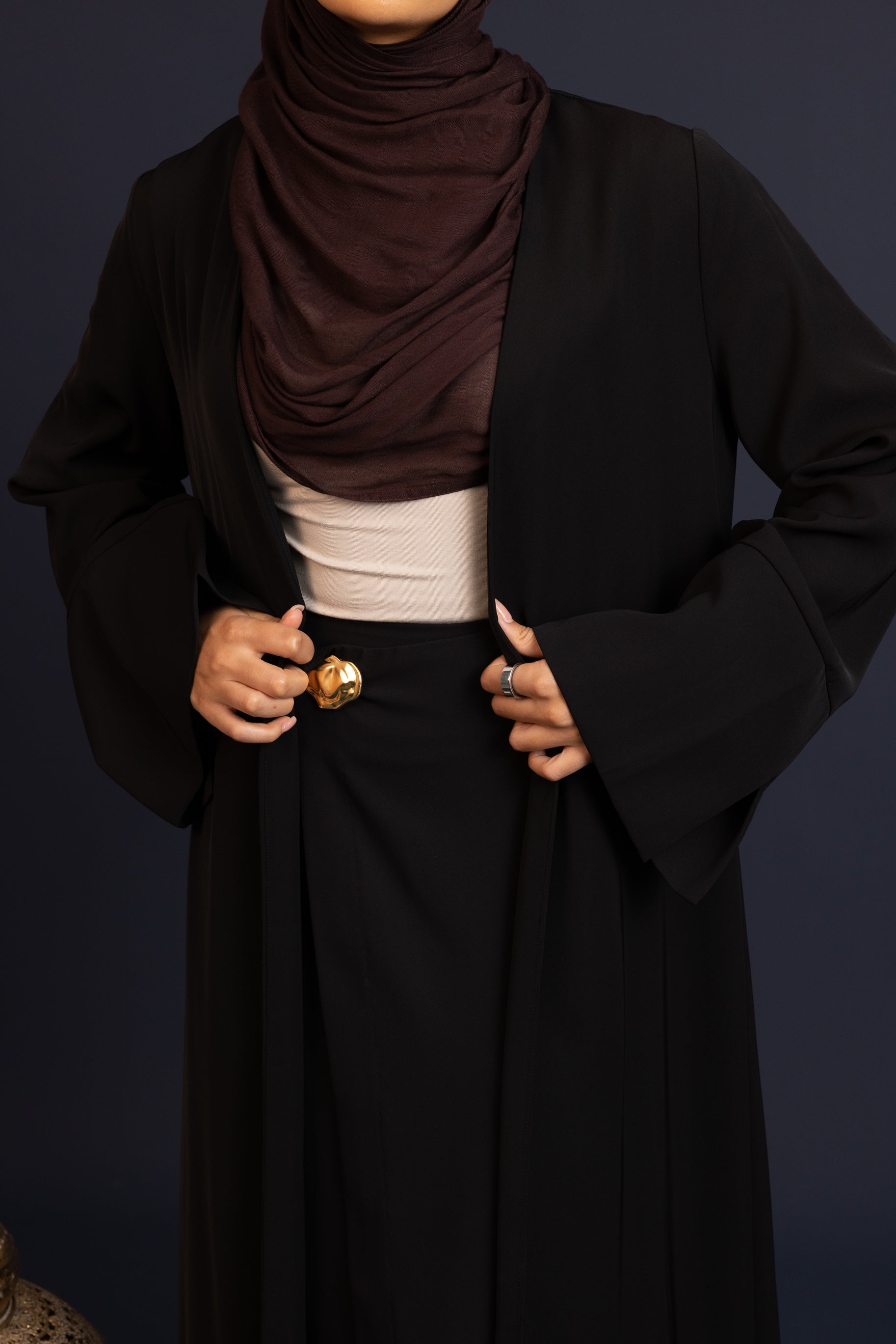 Nora Crepe Open Abaya - Black