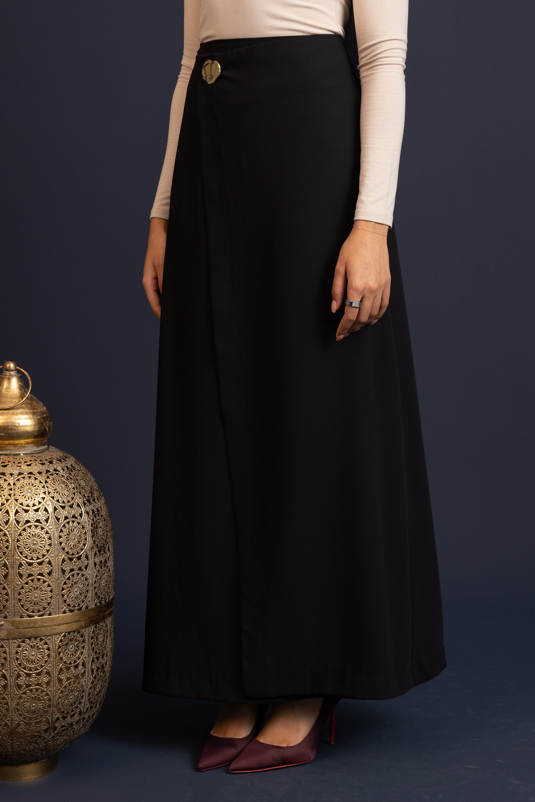 Nora Crepe Panel Skirt - Black
