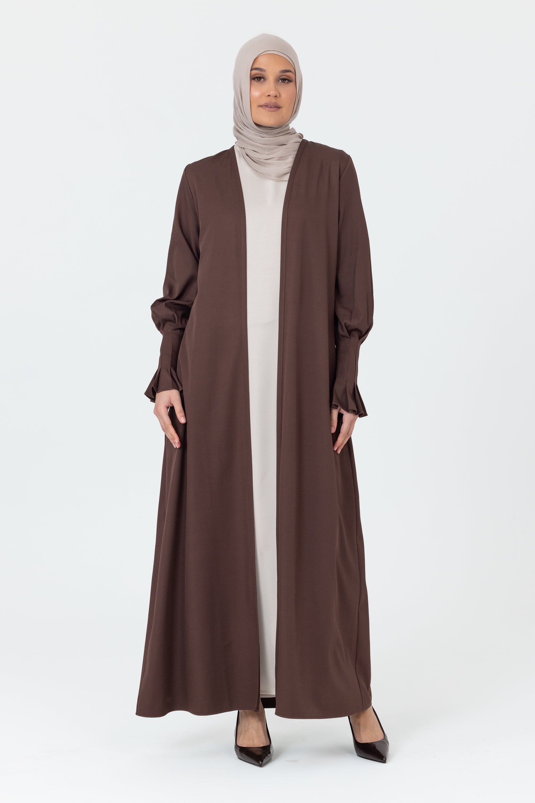 Mira Pleated Cuff Abaya - Espresso