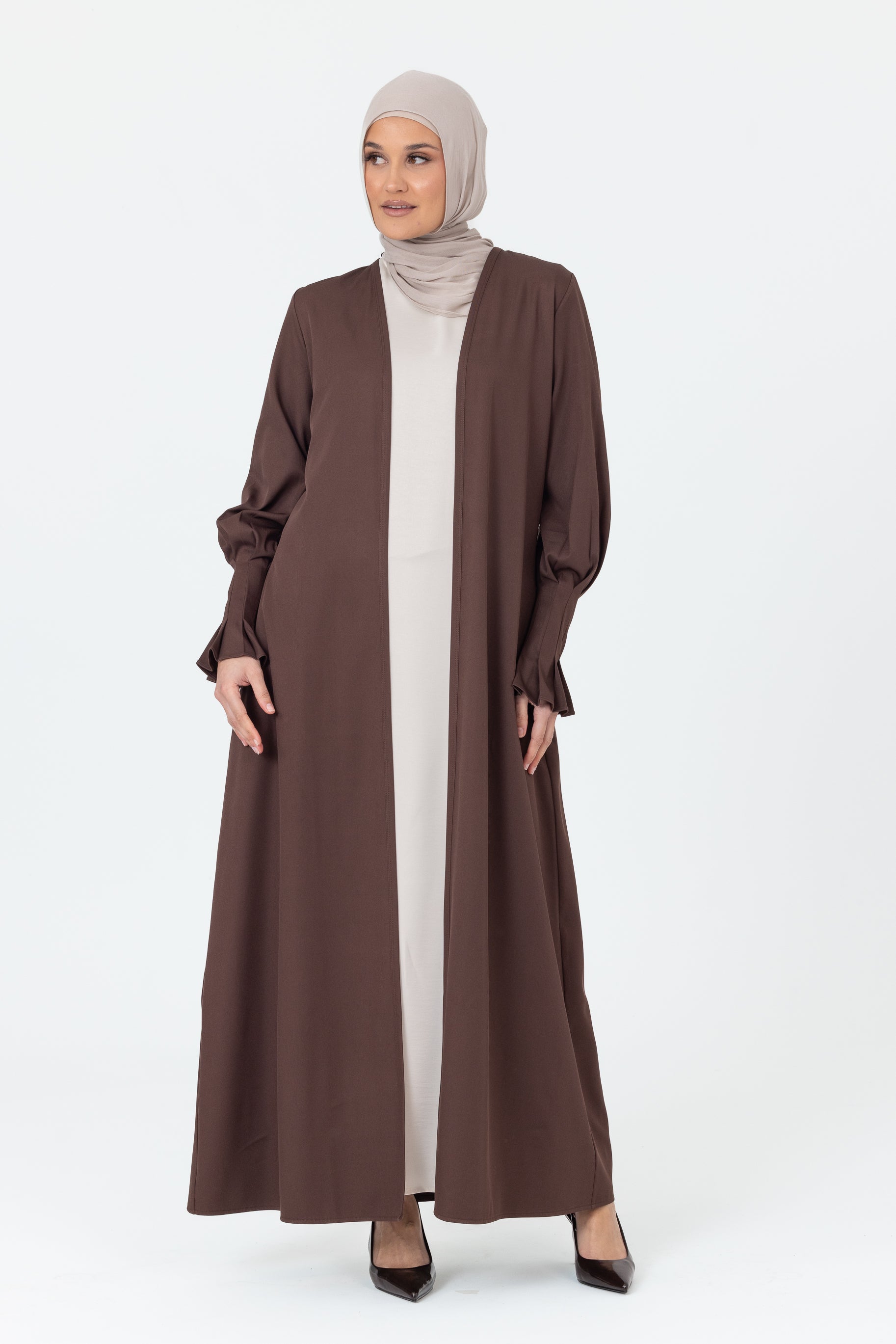 Mira Pleated Cuff Abaya - Espresso