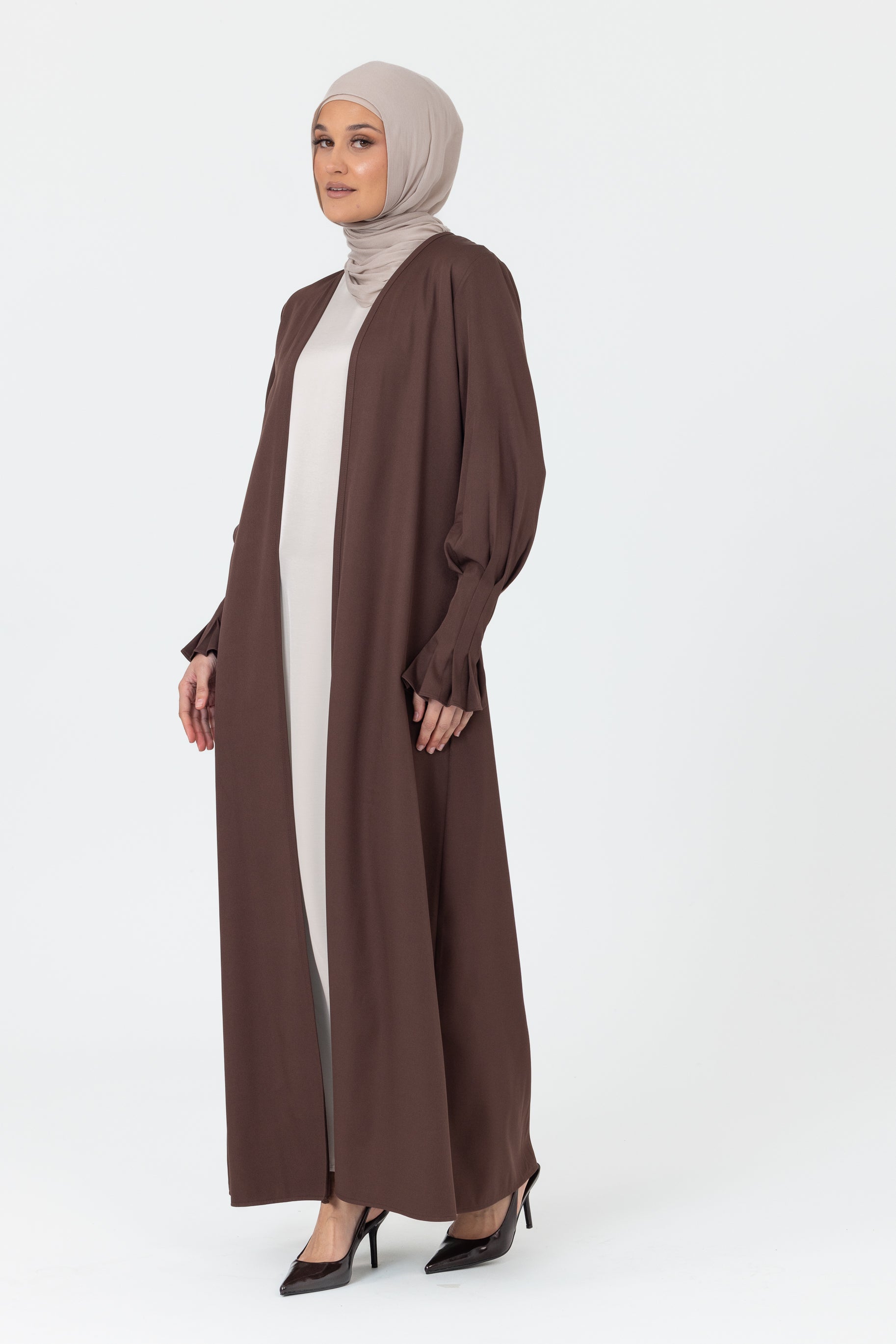 Mira Pleated Cuff Abaya - Espresso