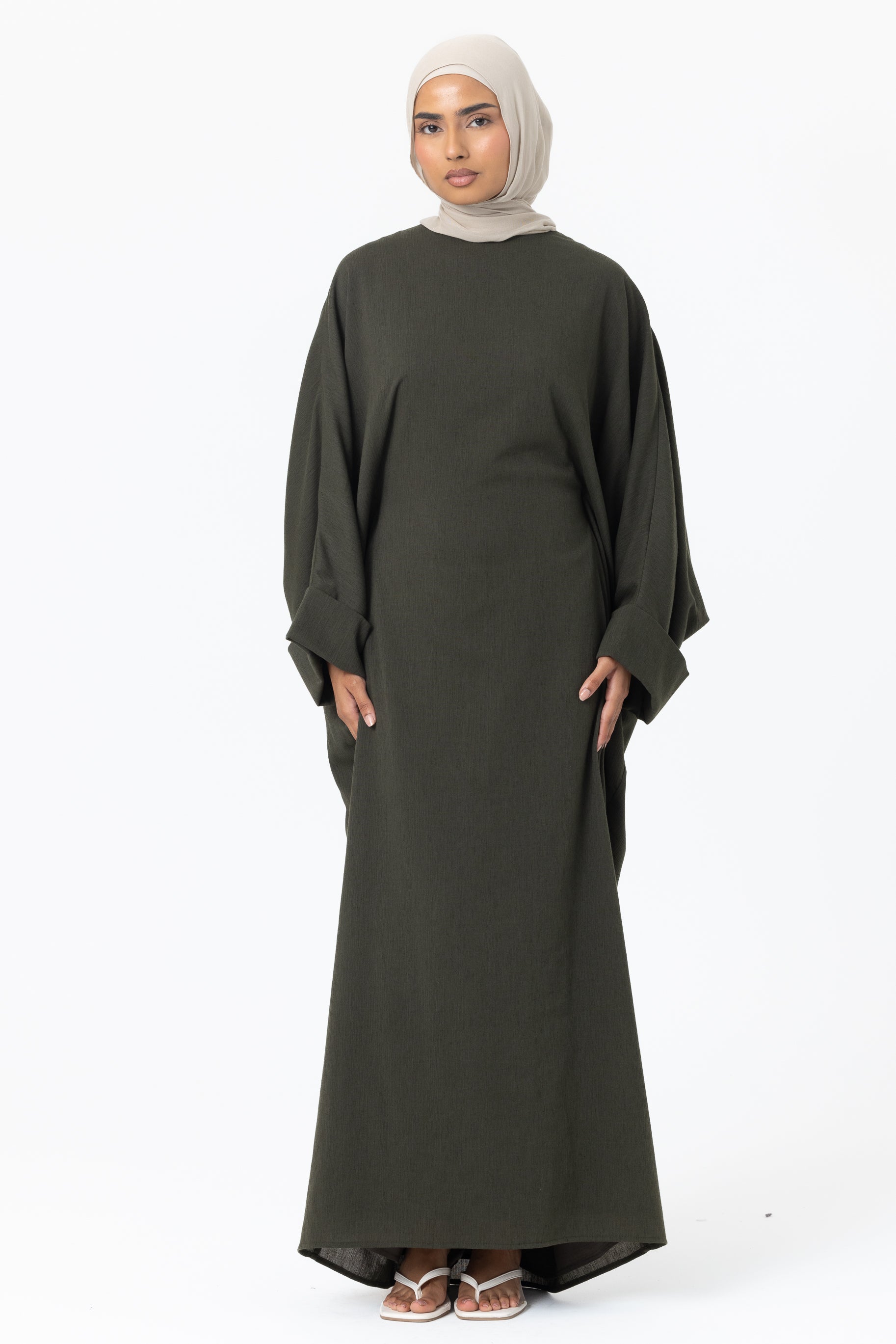 Crinkle Batwing Abaya - Moss