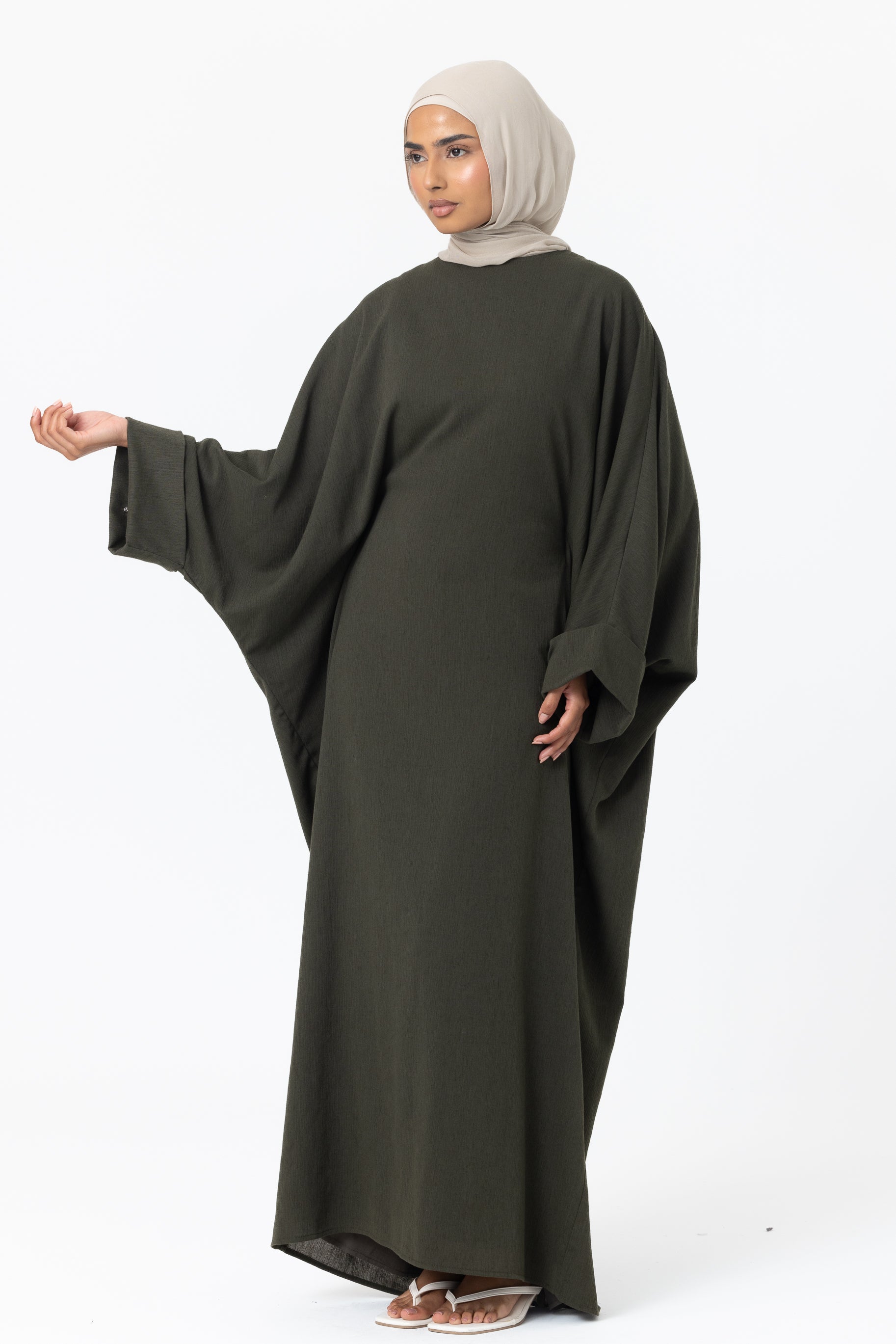 Crinkle Batwing Abaya - Moss