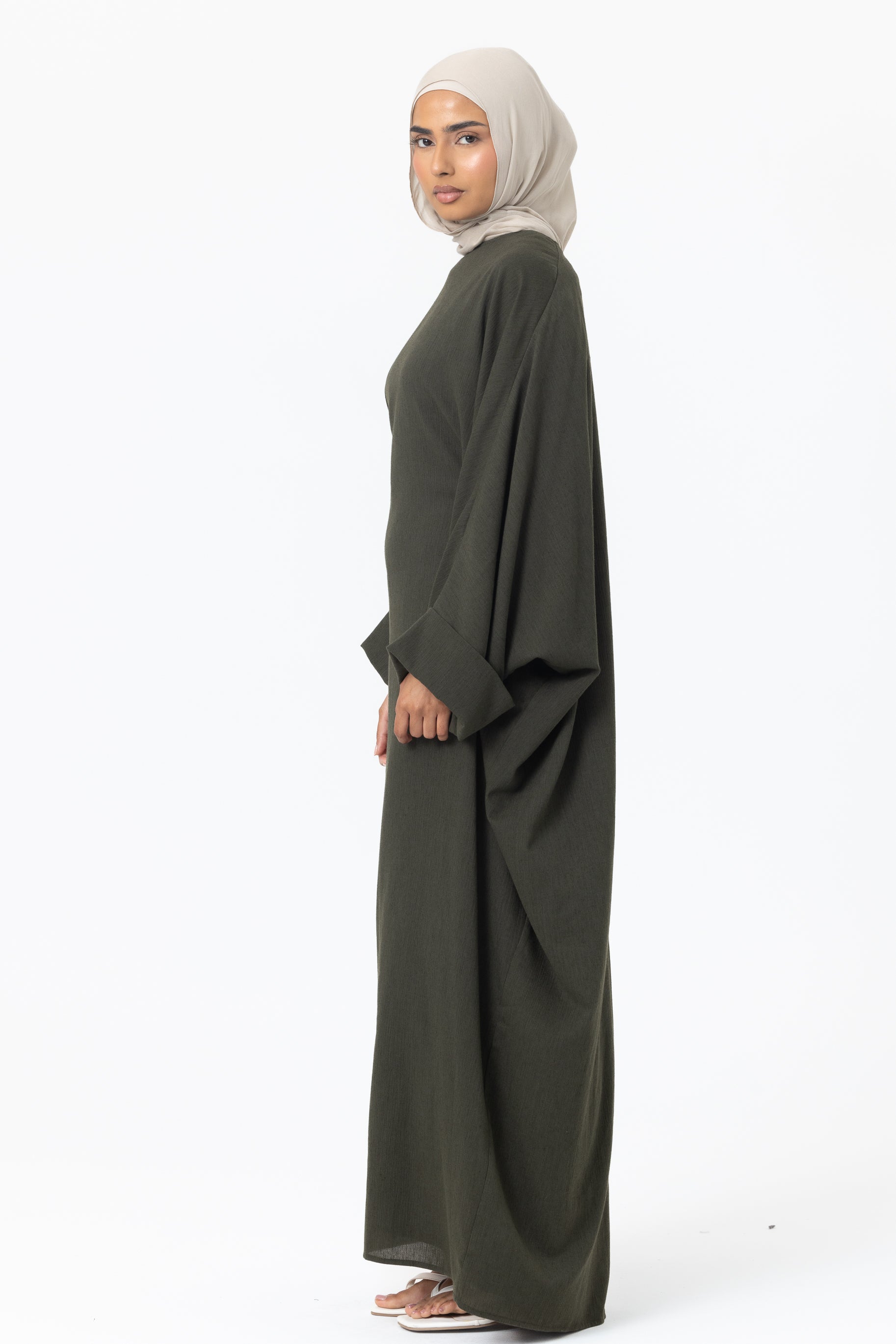 Crinkle Batwing Abaya - Moss