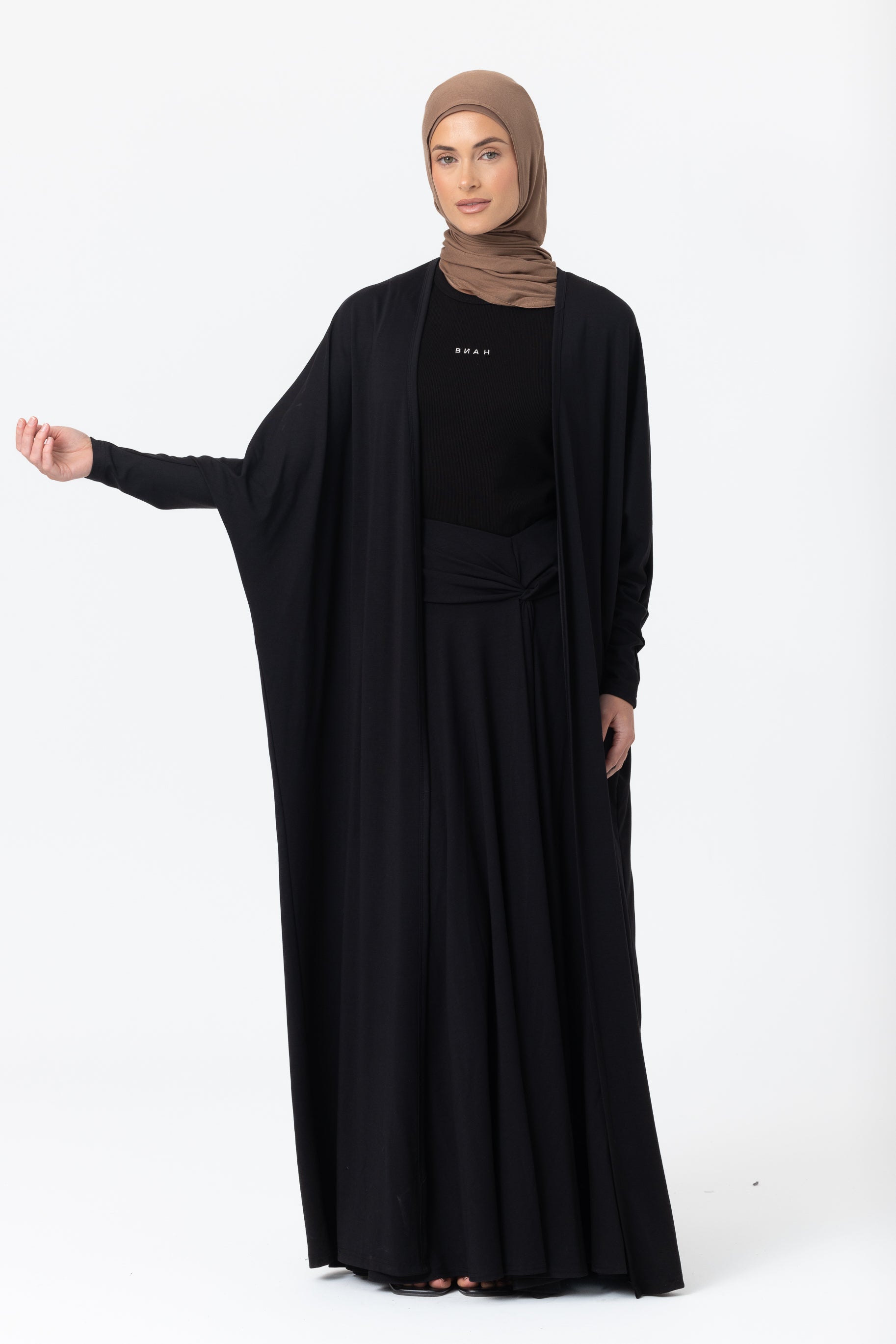 Jersey Batwing Open Abaya - Black