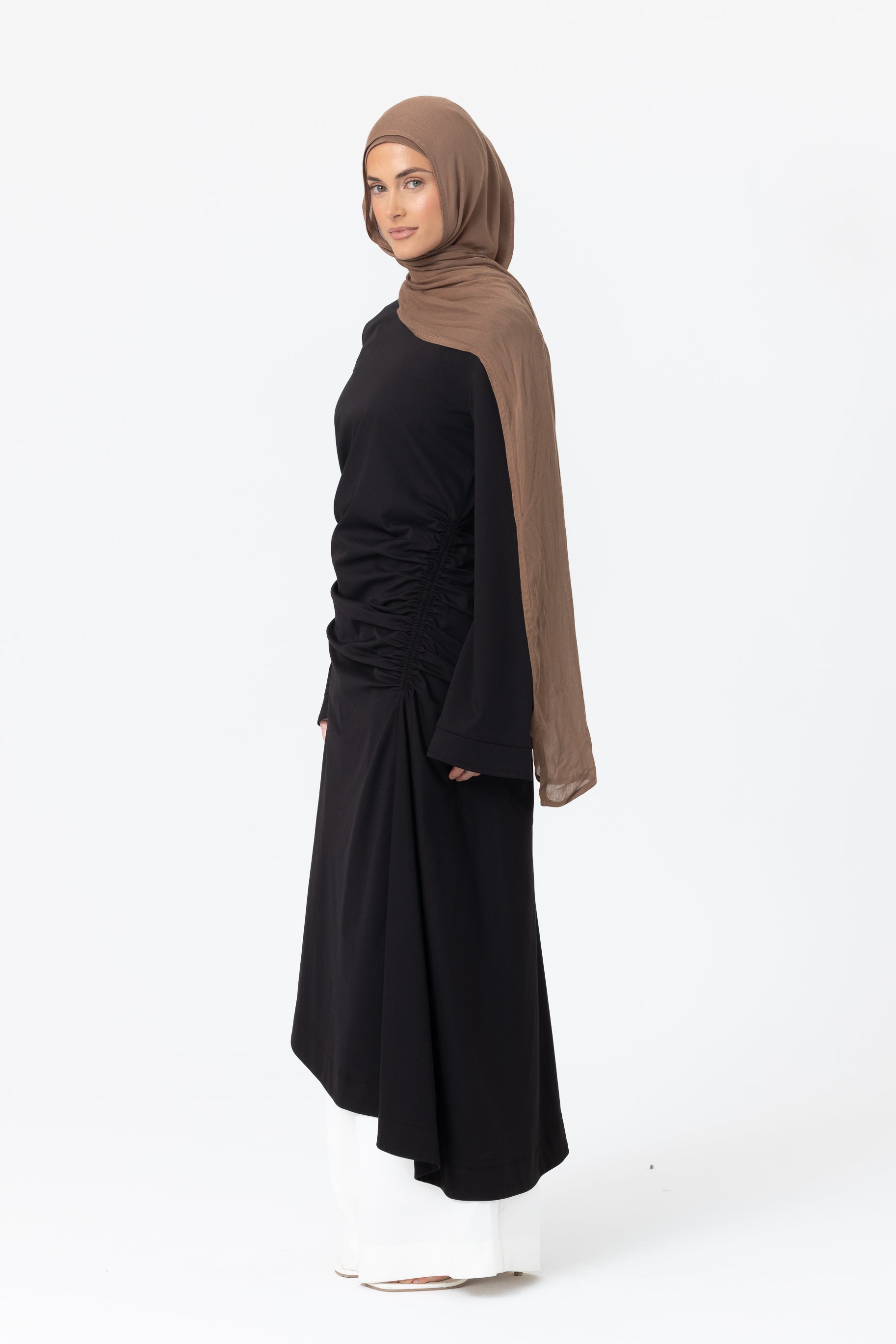 Ruched Asymmetric Tunic - Black