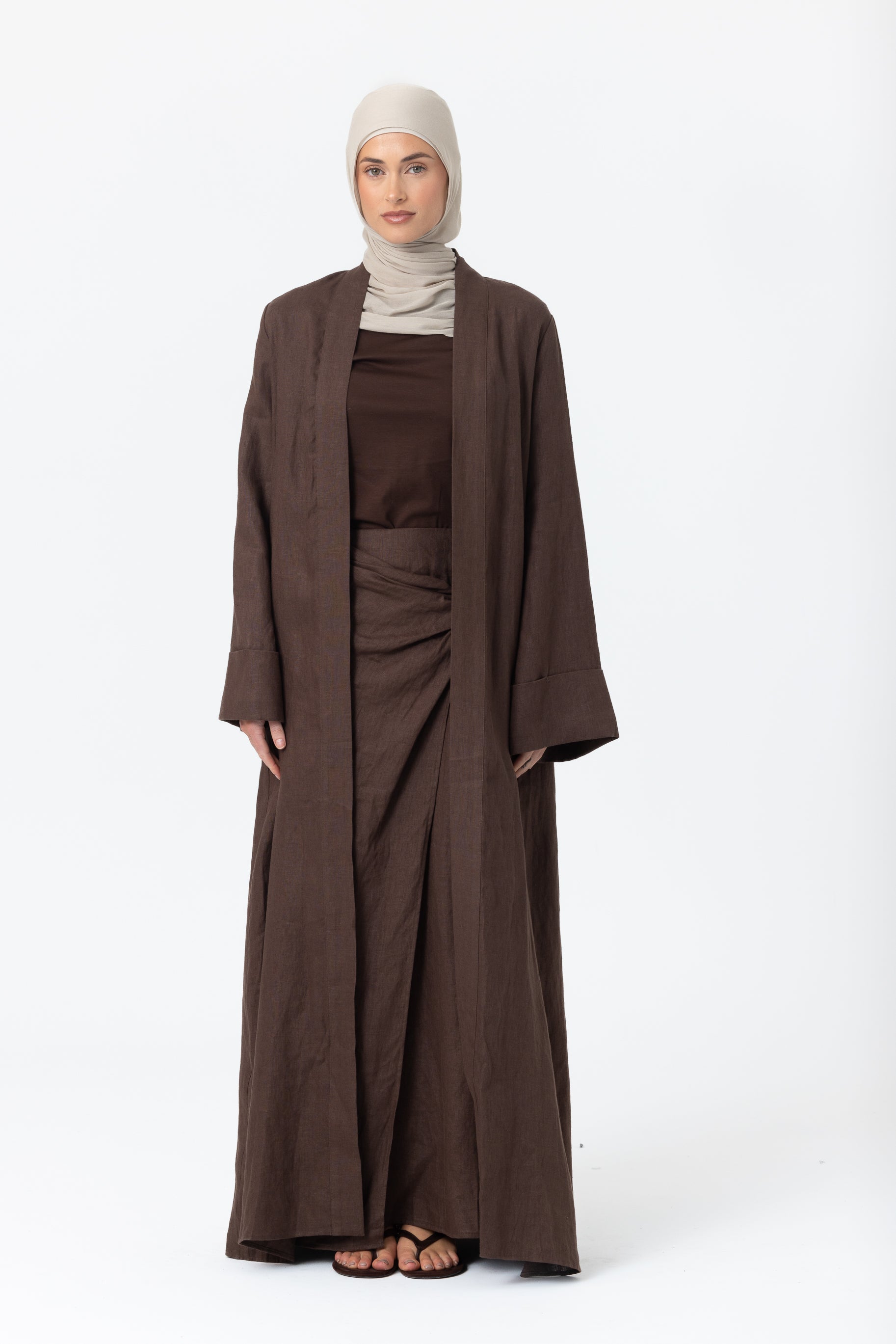 Farah Open Abaya - Cedar