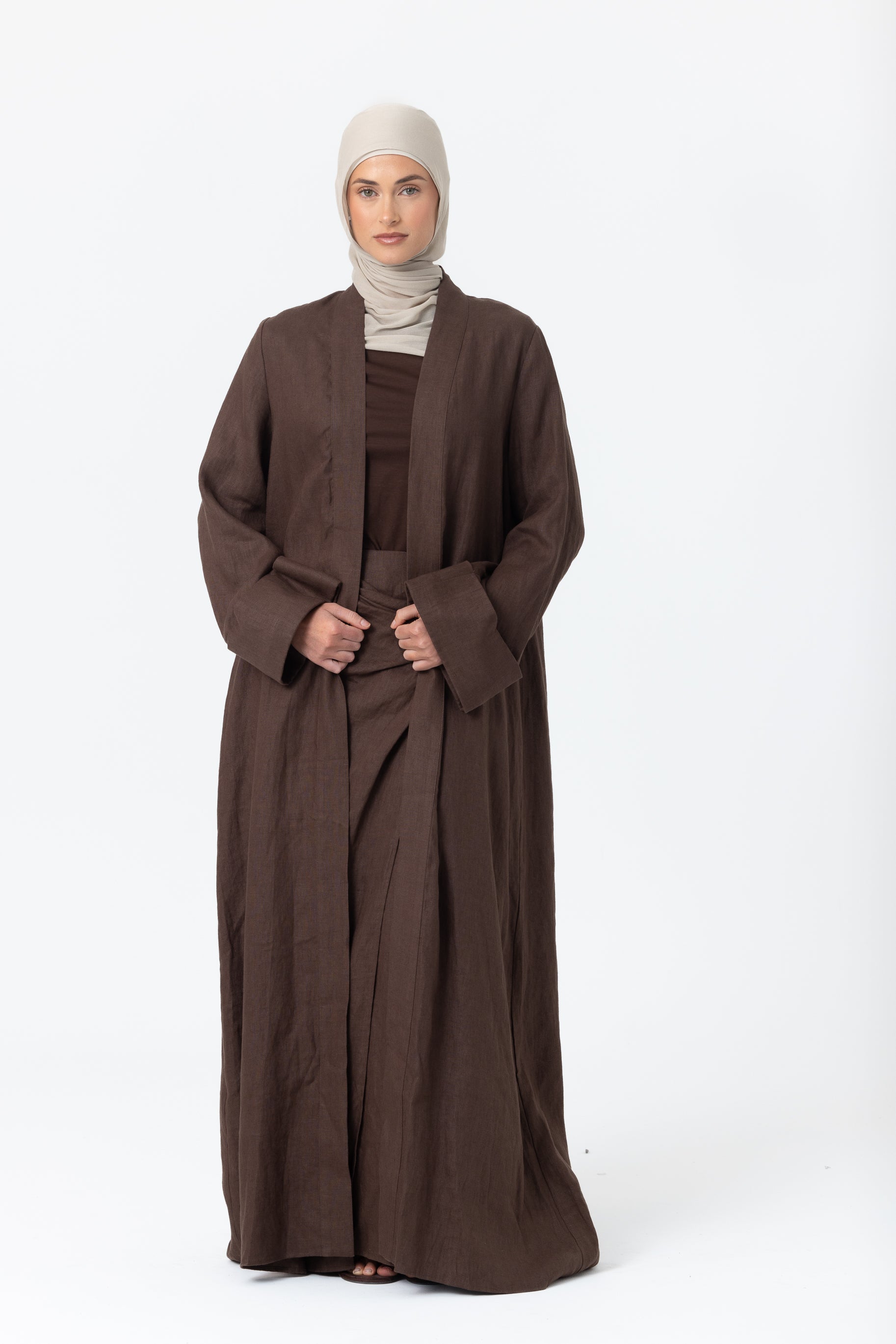 Farah Open Abaya - Cedar