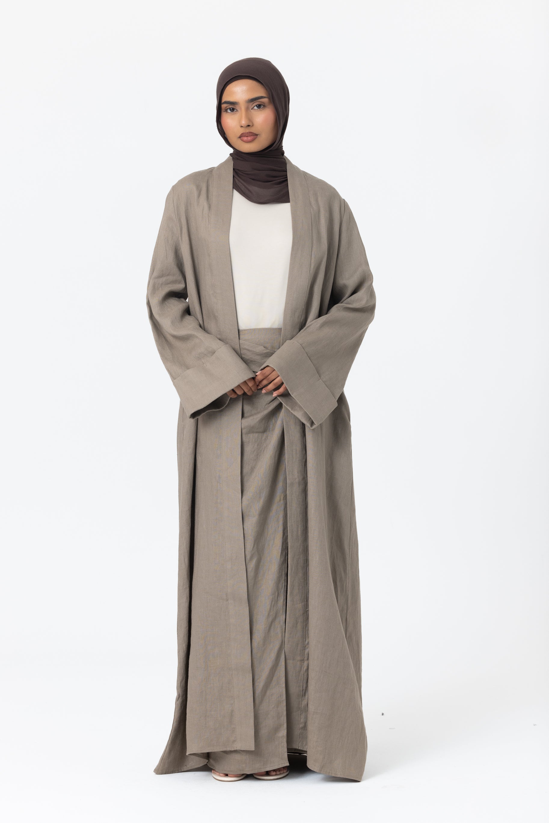 Farah Open Abaya - Muted Sage