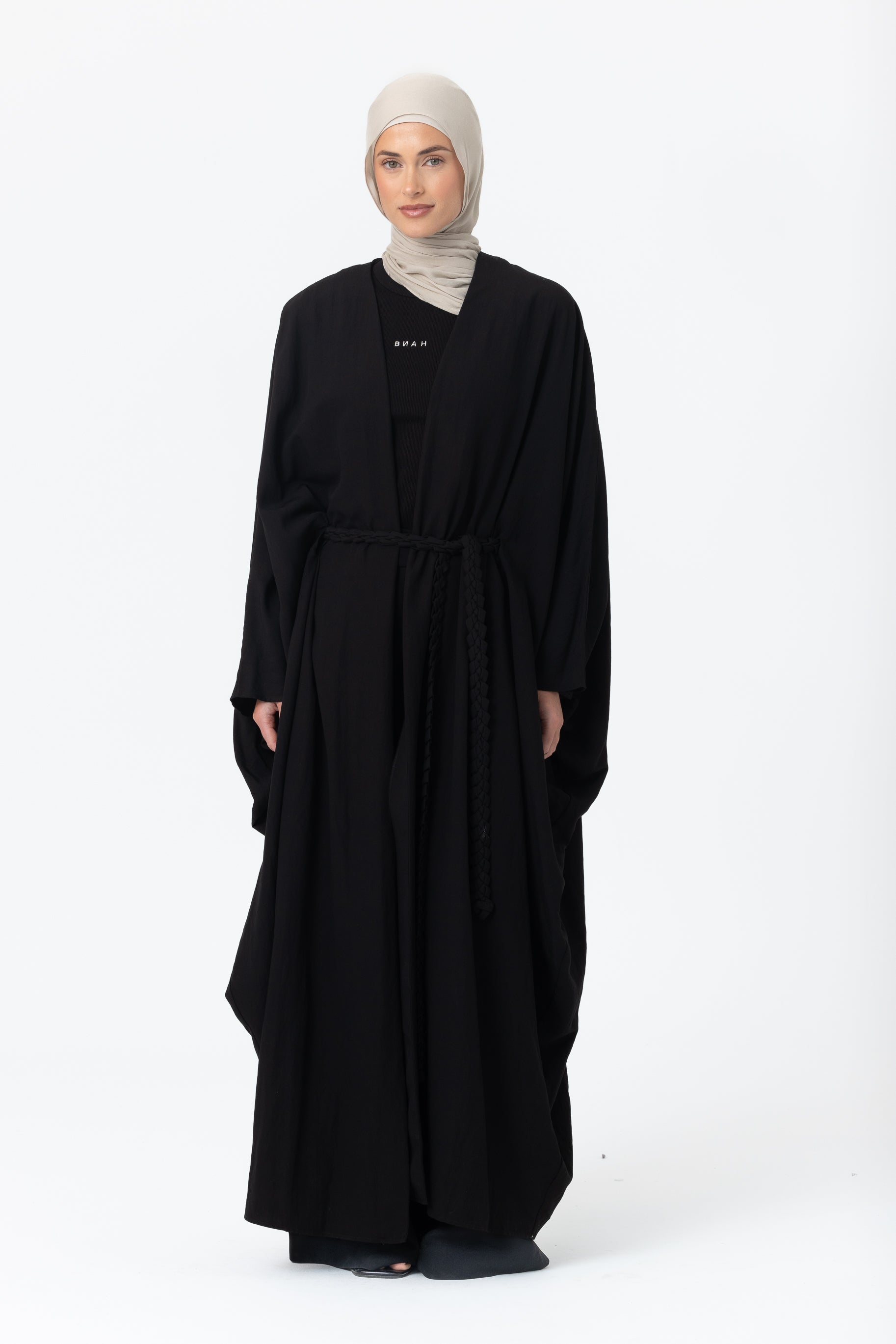 Noor Batwing Open Abaya - Black