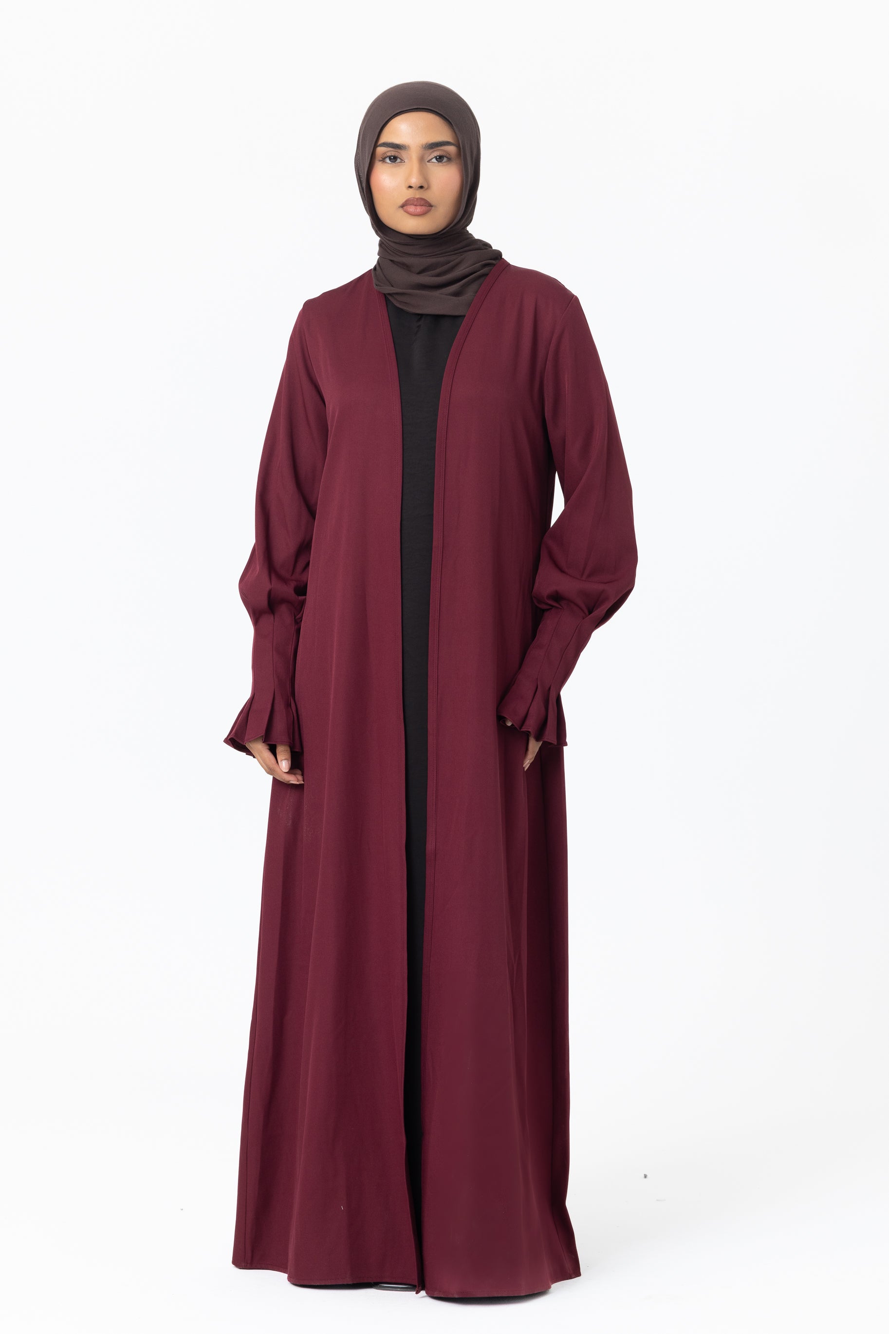 Mira Pleated Cuff Abaya - Mulberry