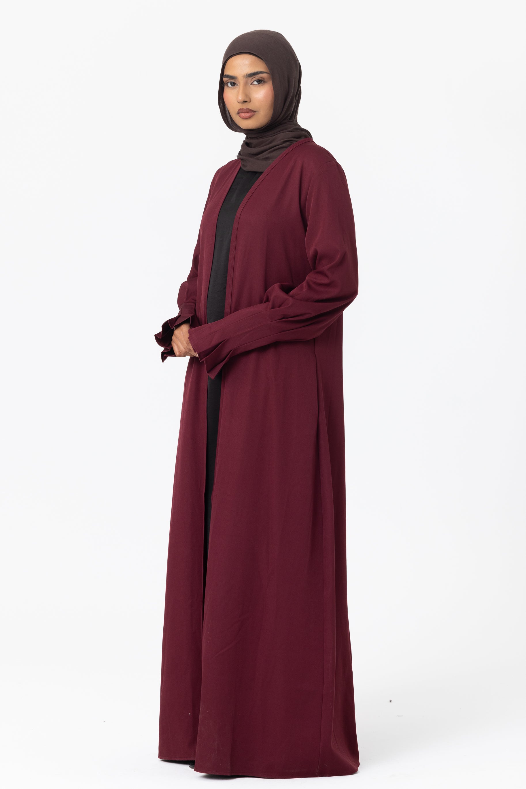 Mira Pleated Cuff Abaya - Mulberry