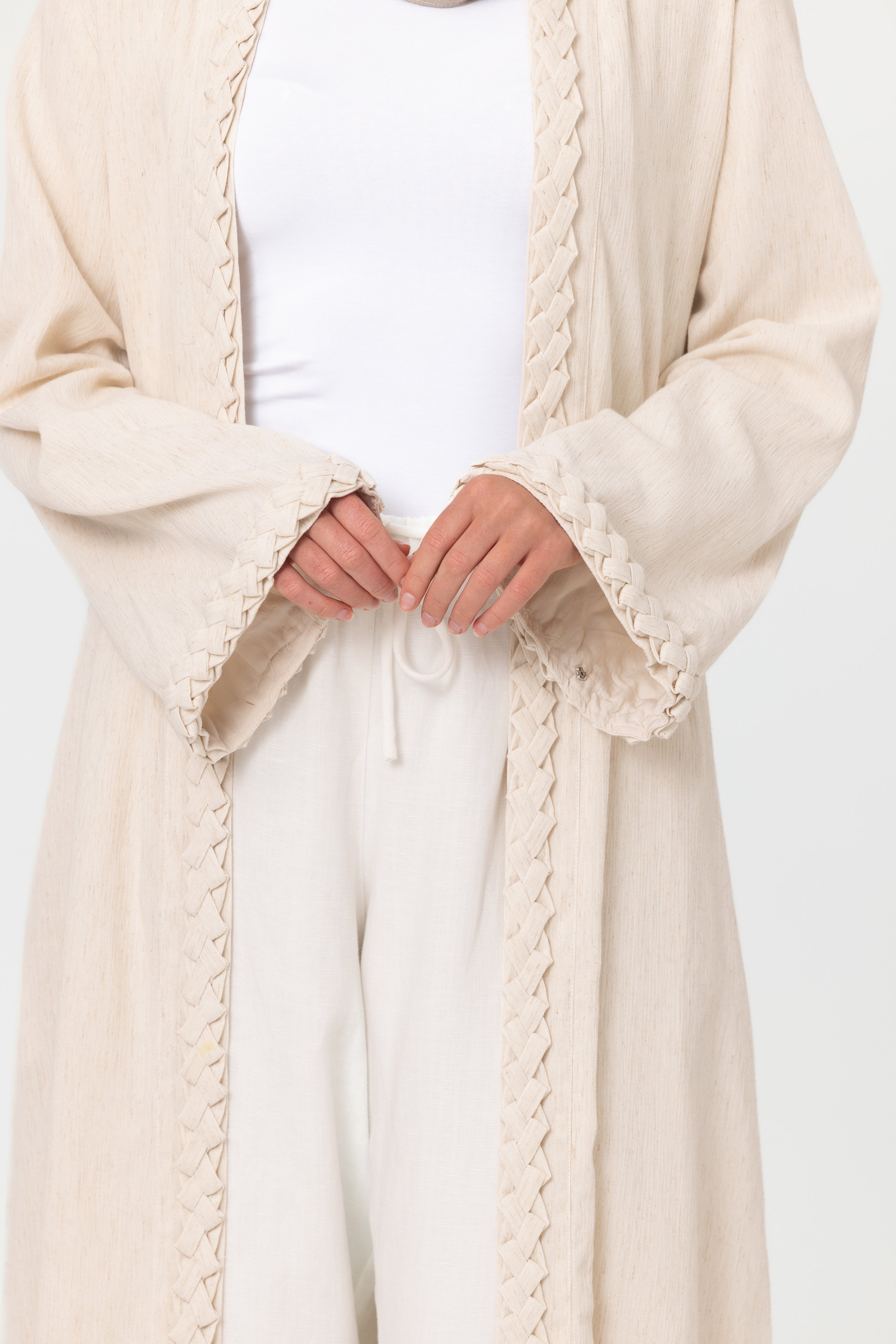 Braided Open Abaya - Oat