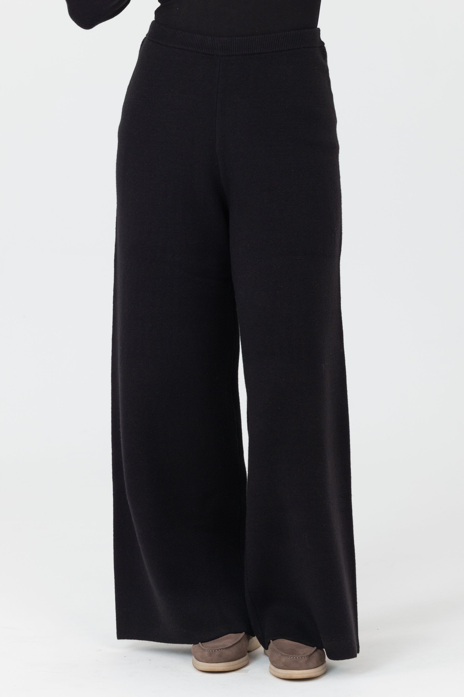 Marea Knit Wide Leg Pants - Black