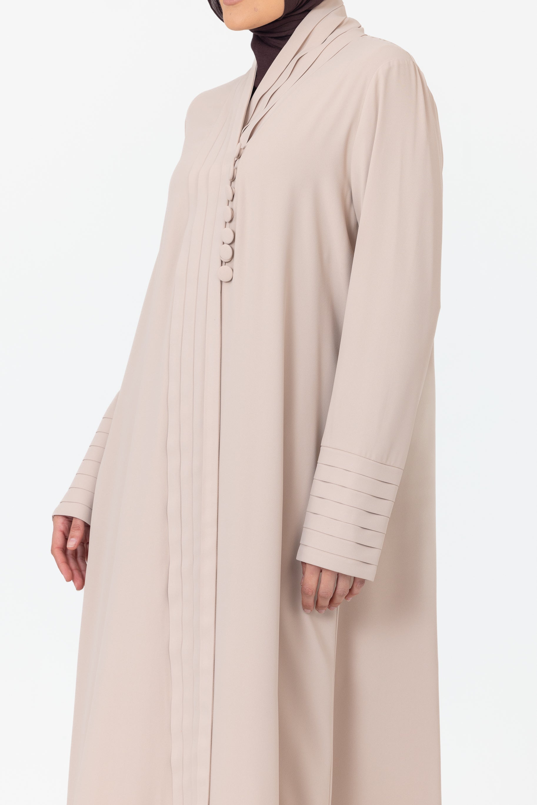 Nala Pleated Button Abaya - Light Blush
