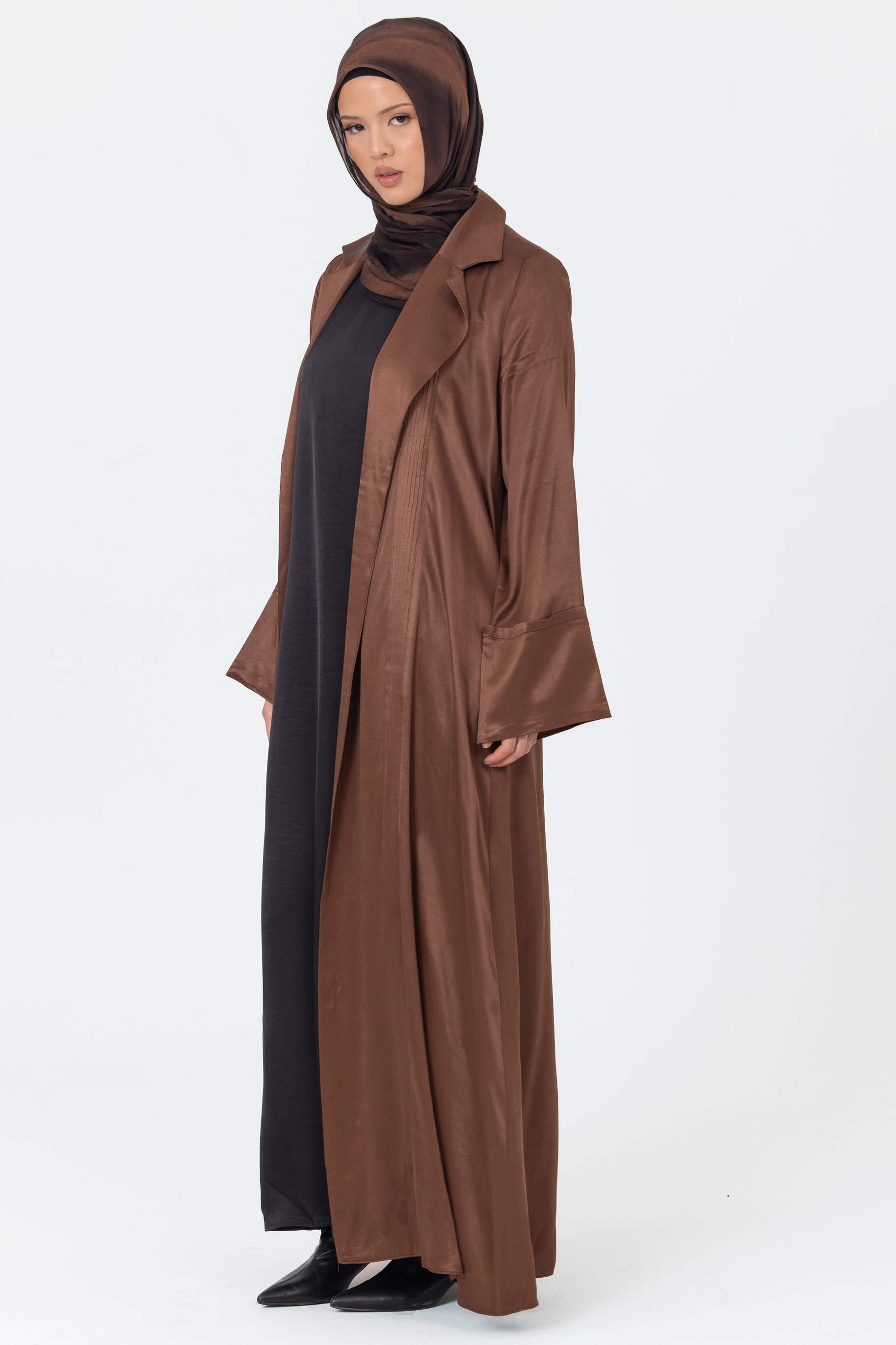 Sasha Satin Open Abaya - Copper