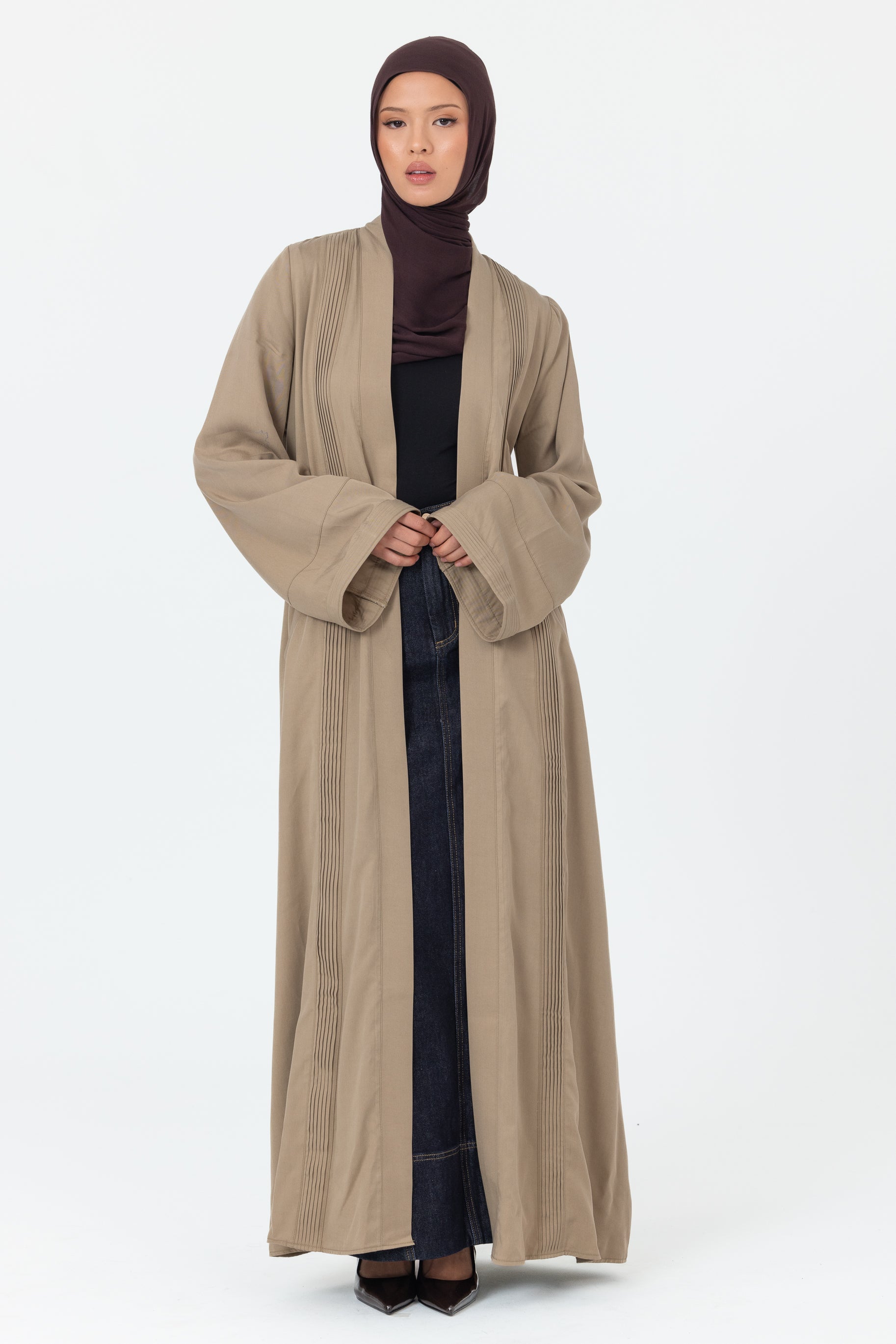 Tencel Pleated Open Abaya - Sage