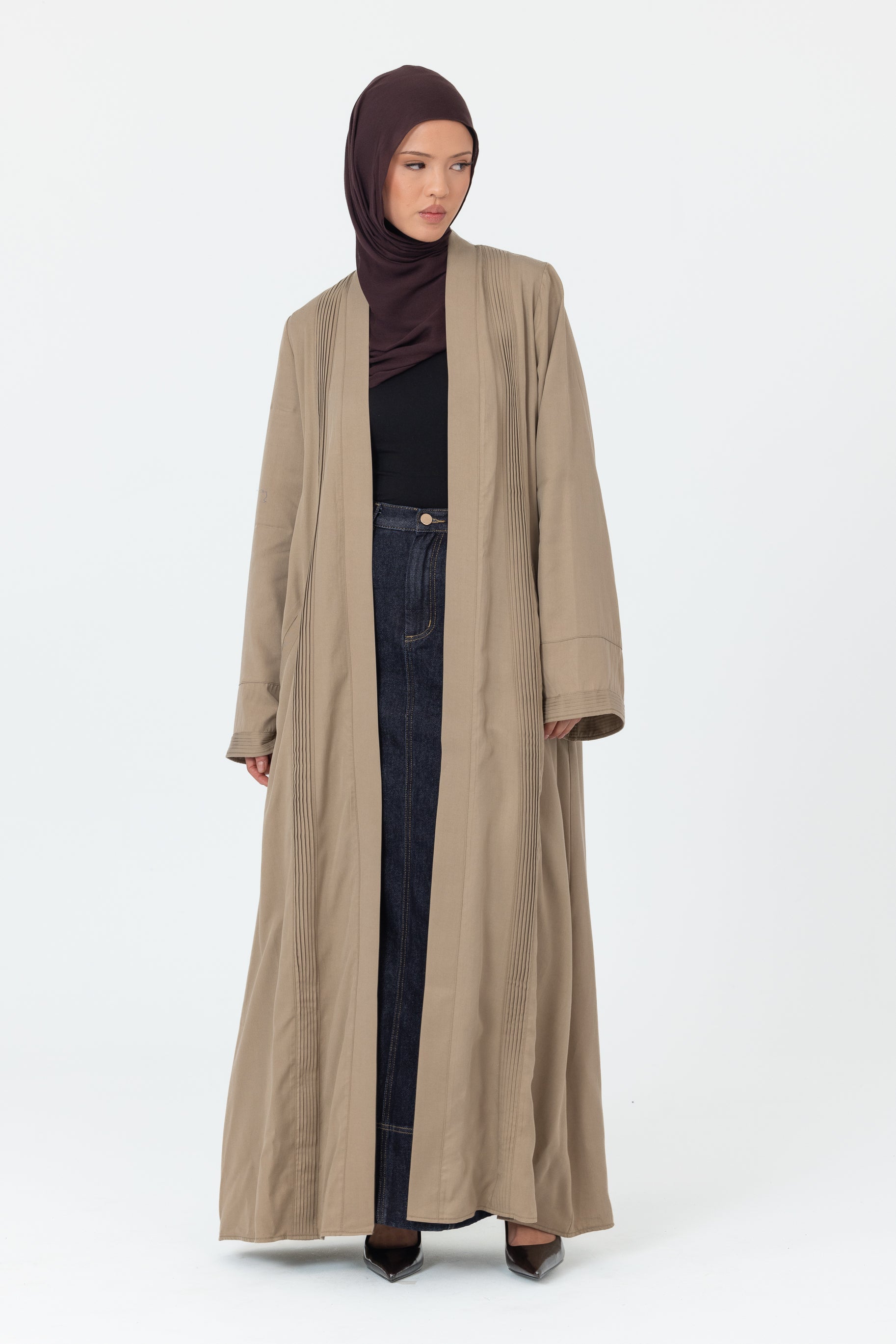 Tencel Pleated Open Abaya - Sage