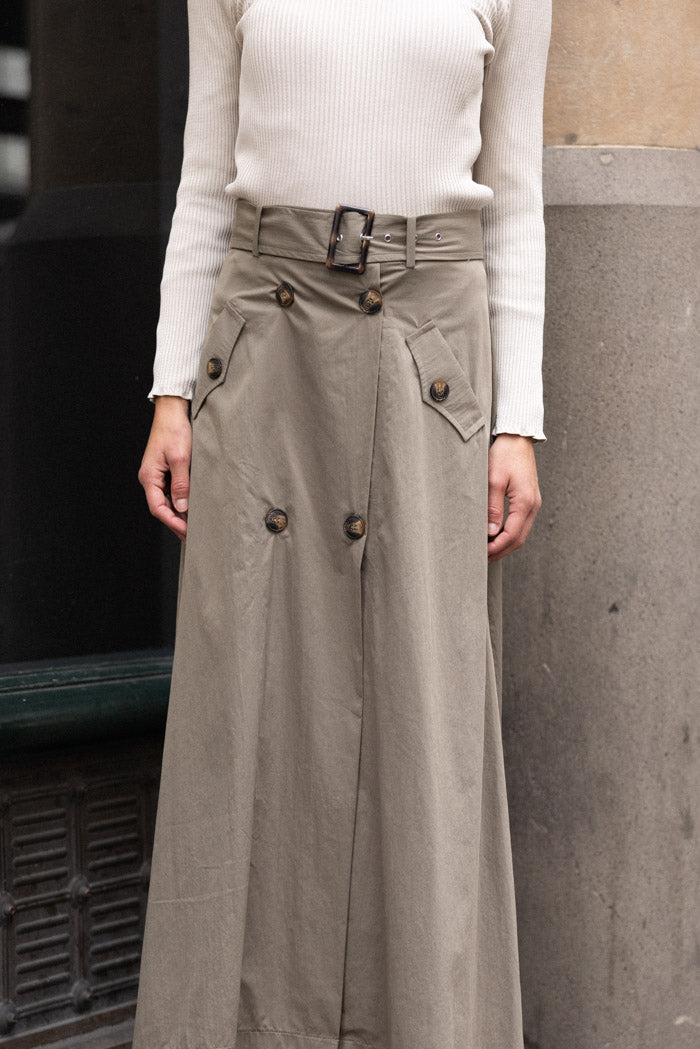 Soft Tailored Trench Skirt - Khaki